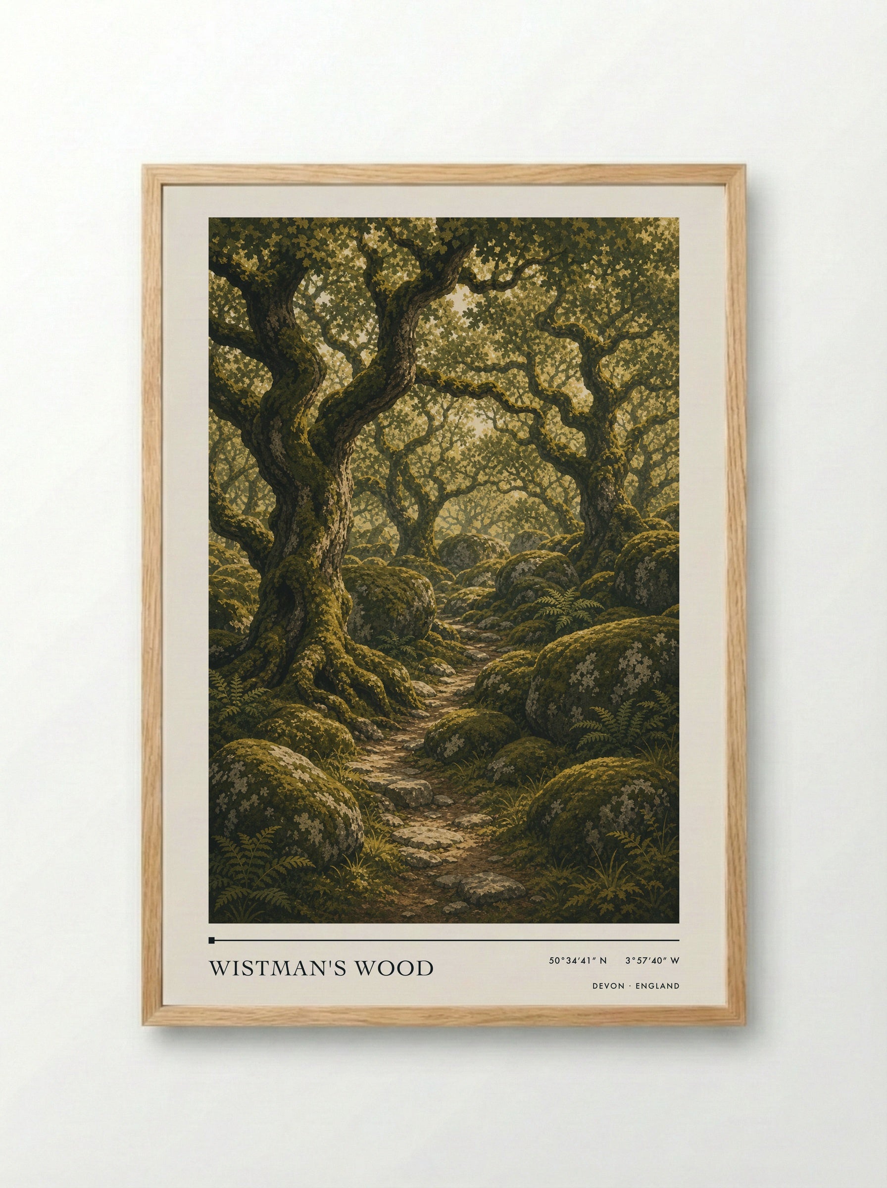 Wistman's Wood Devon England Travel Poster - Framed Print Wood