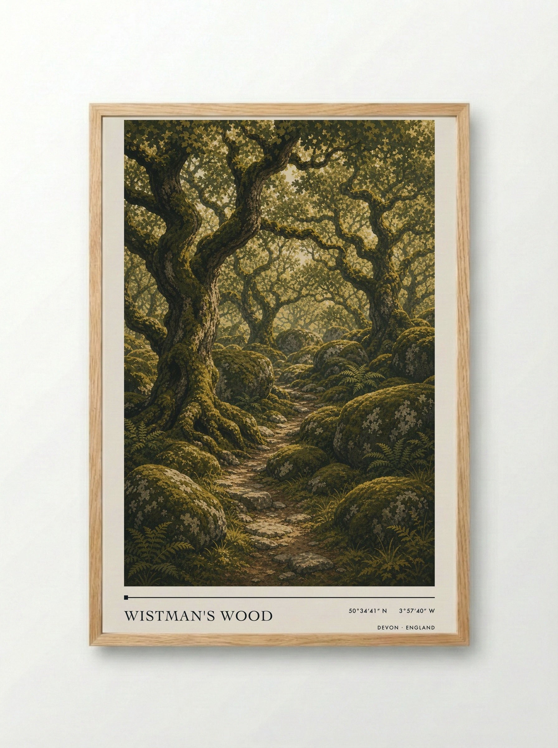 Wistman's Wood Devon England Travel Poster - Framed Print Wood