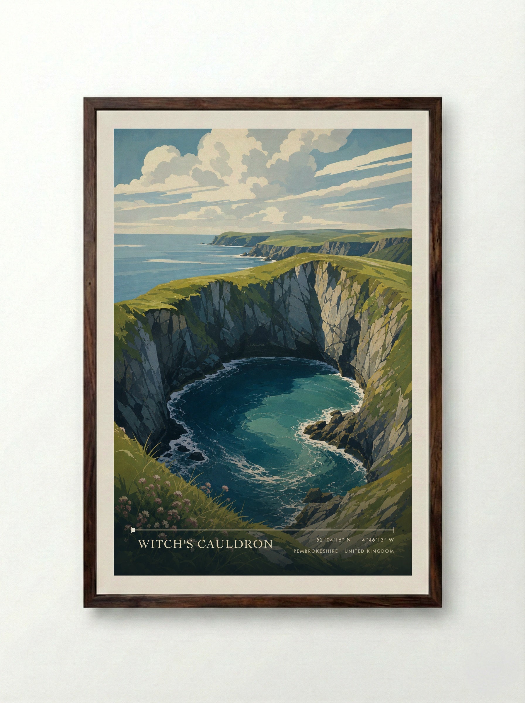 Witch's Cauldron Pembrokeshire United Kingdom Travel Poster - Framed Print Dark Wood