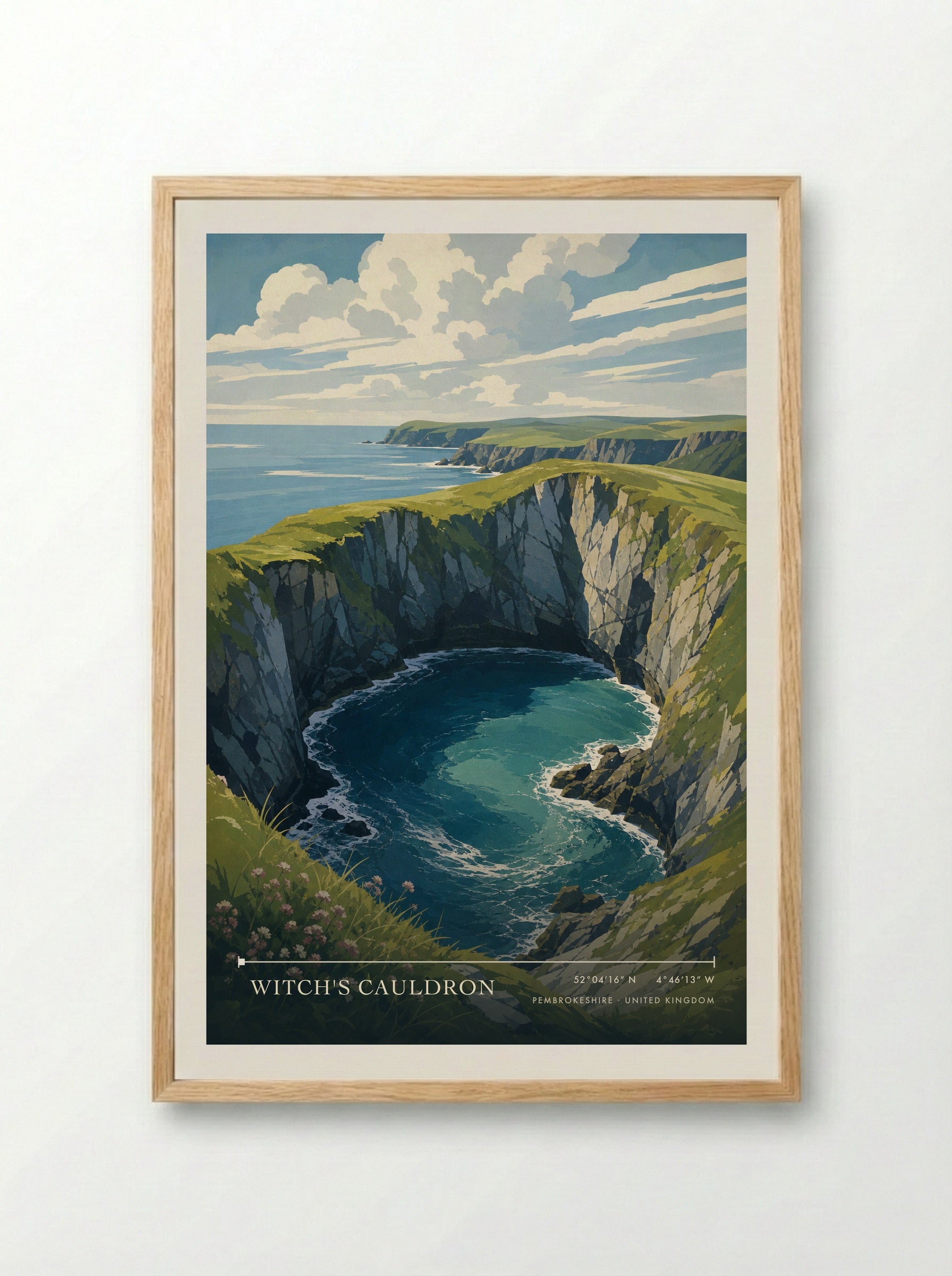 Witch's Cauldron Pembrokeshire United Kingdom Travel Poster - Framed Print Wood