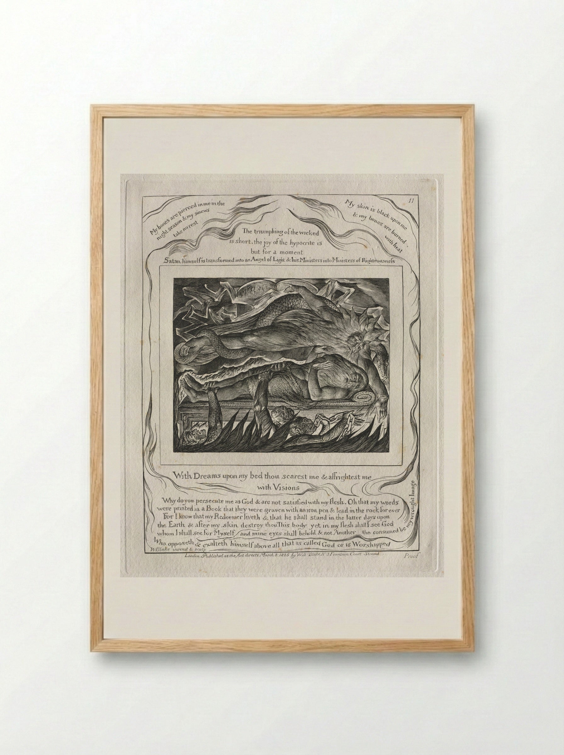 With Dreams Upon My Bed Thou Scarest Me and Affrightest Me with Visions (The Book of Job) - William Blake - Framed Print Wood
