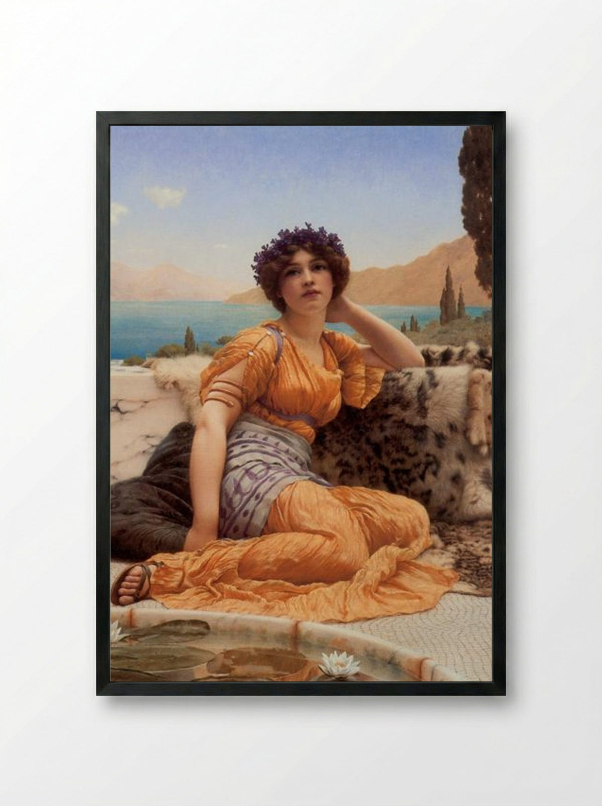 With Violets Wreathed and Robe of Saffron Hue - John William Godward - Framed Print Black