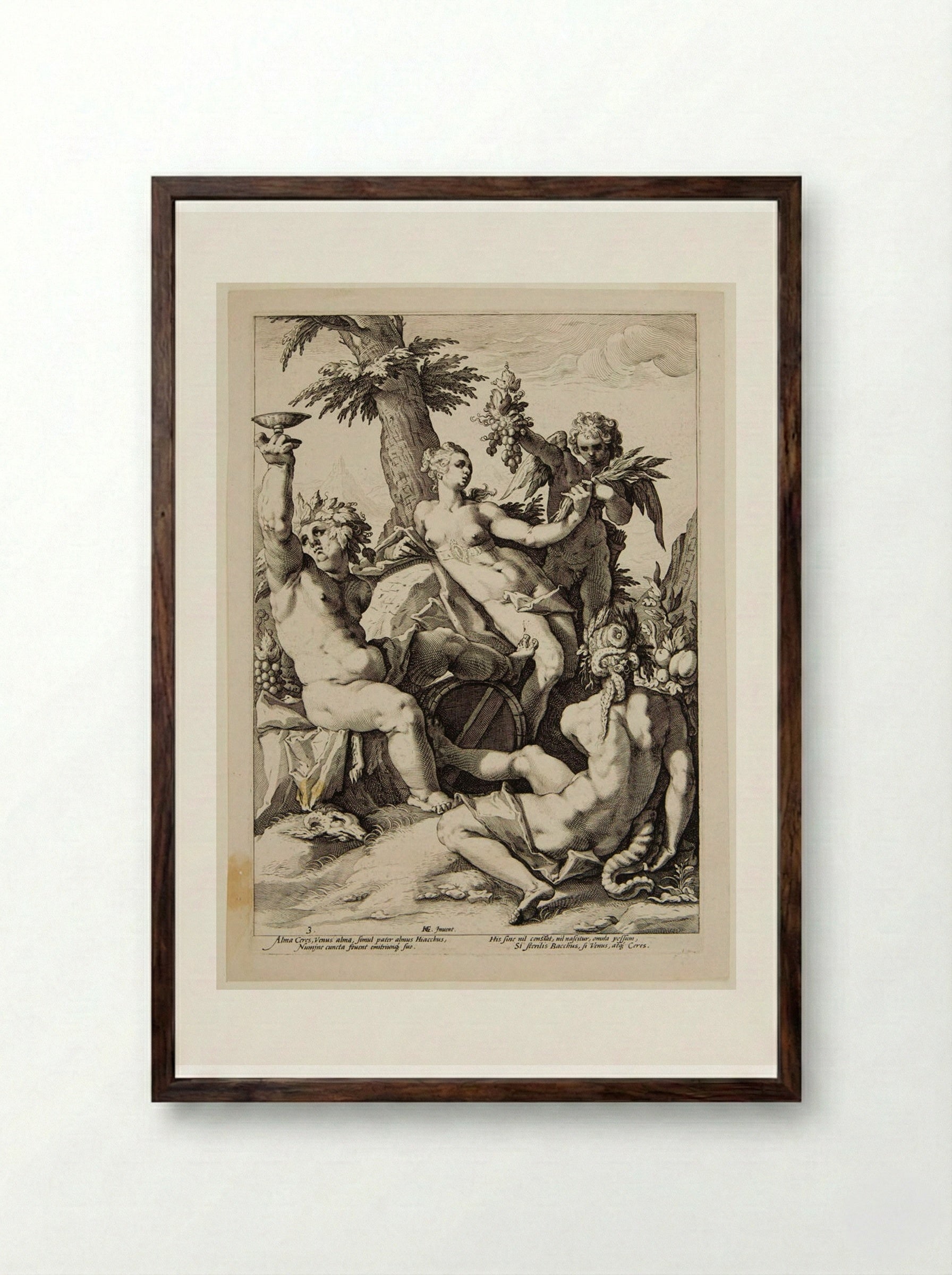 Without Ceres and Bacchus, Venus Would Freeze - Jacob Matham - Framed Print Dark Wood