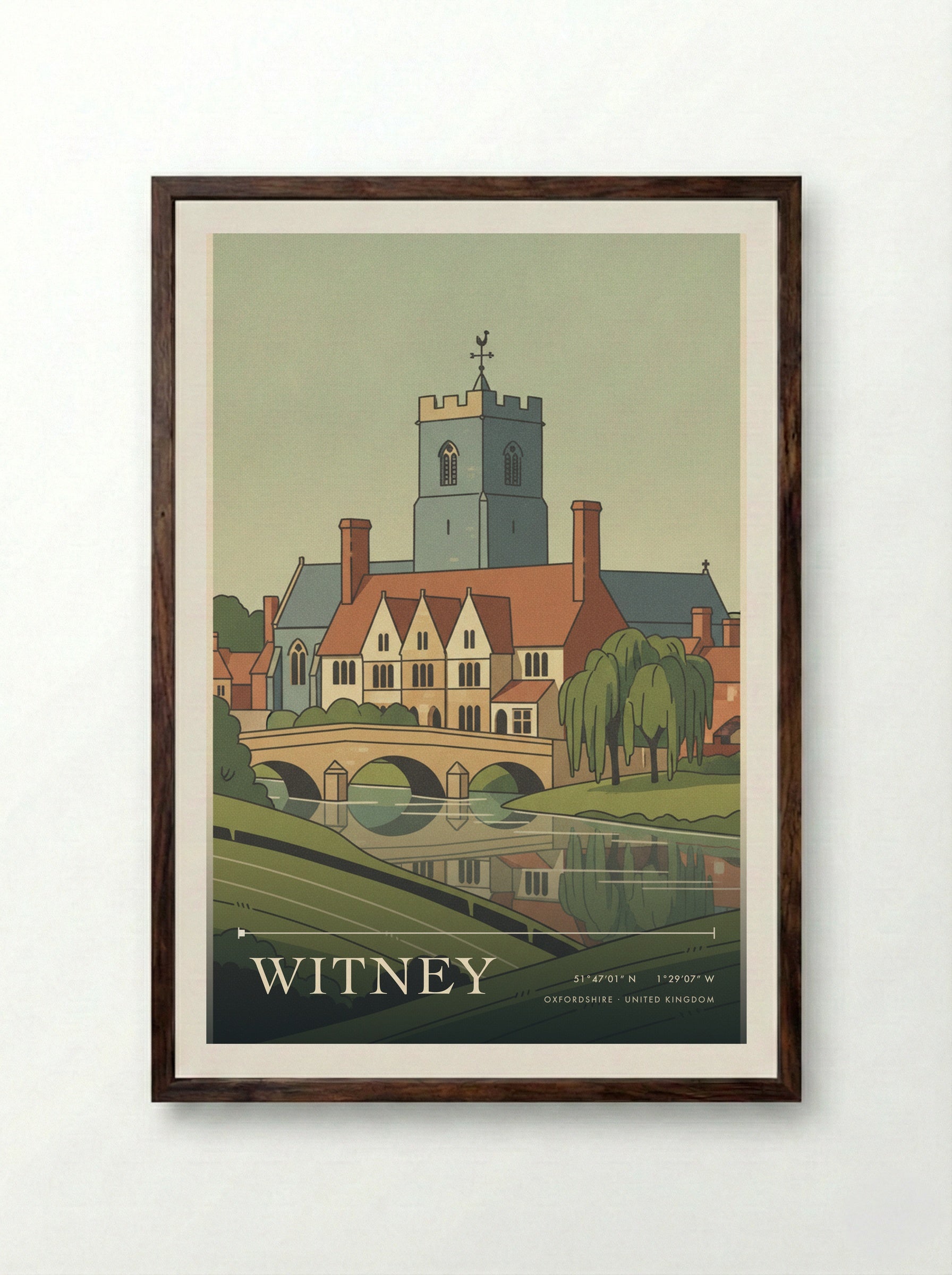 Witney Oxfordshire United Kingdom Travel Poster - Framed Print Dark Wood