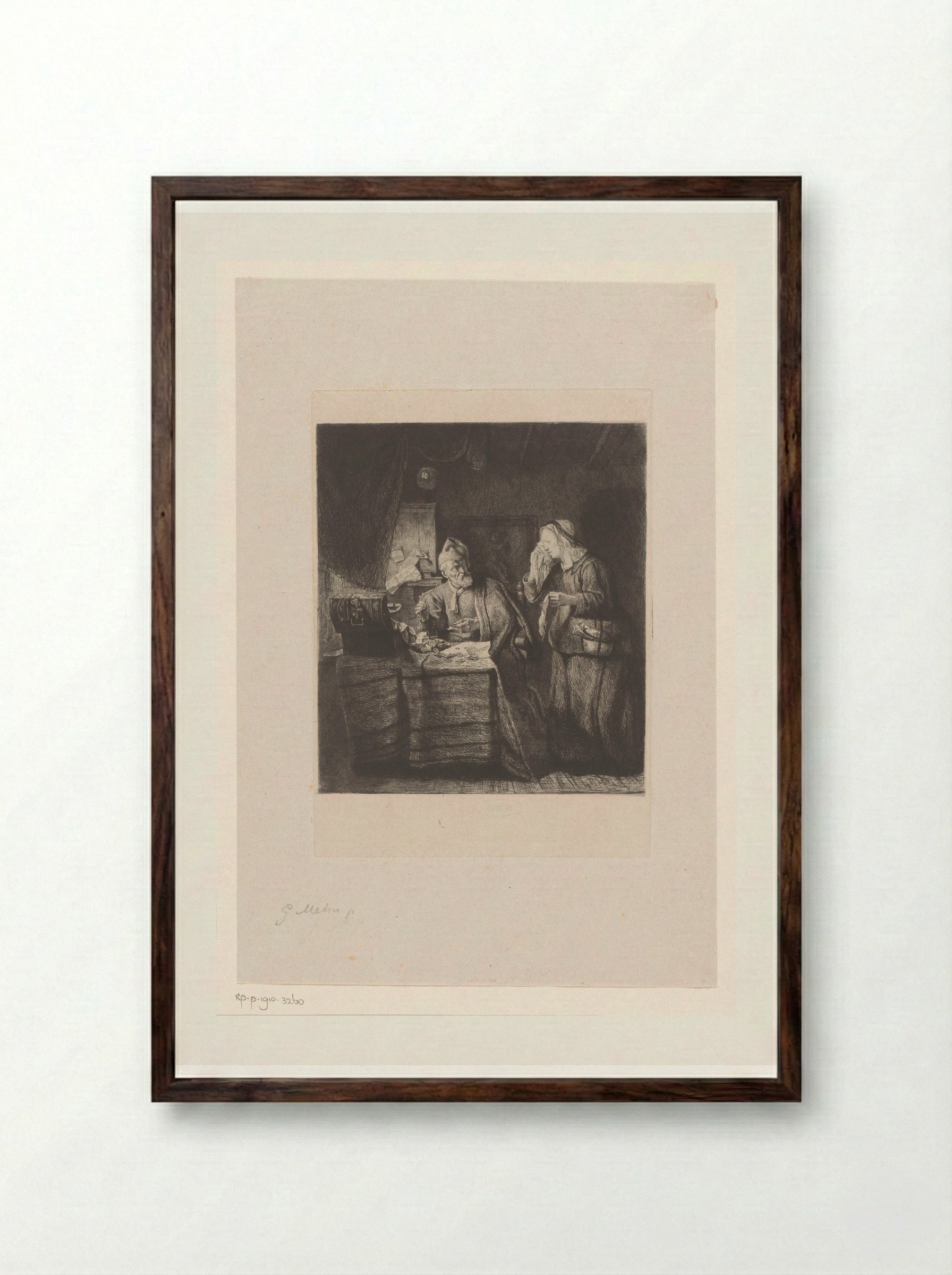 Woekeraar en een vrouw in tranen - Léopold Flameng - Framed Print Dark Wood