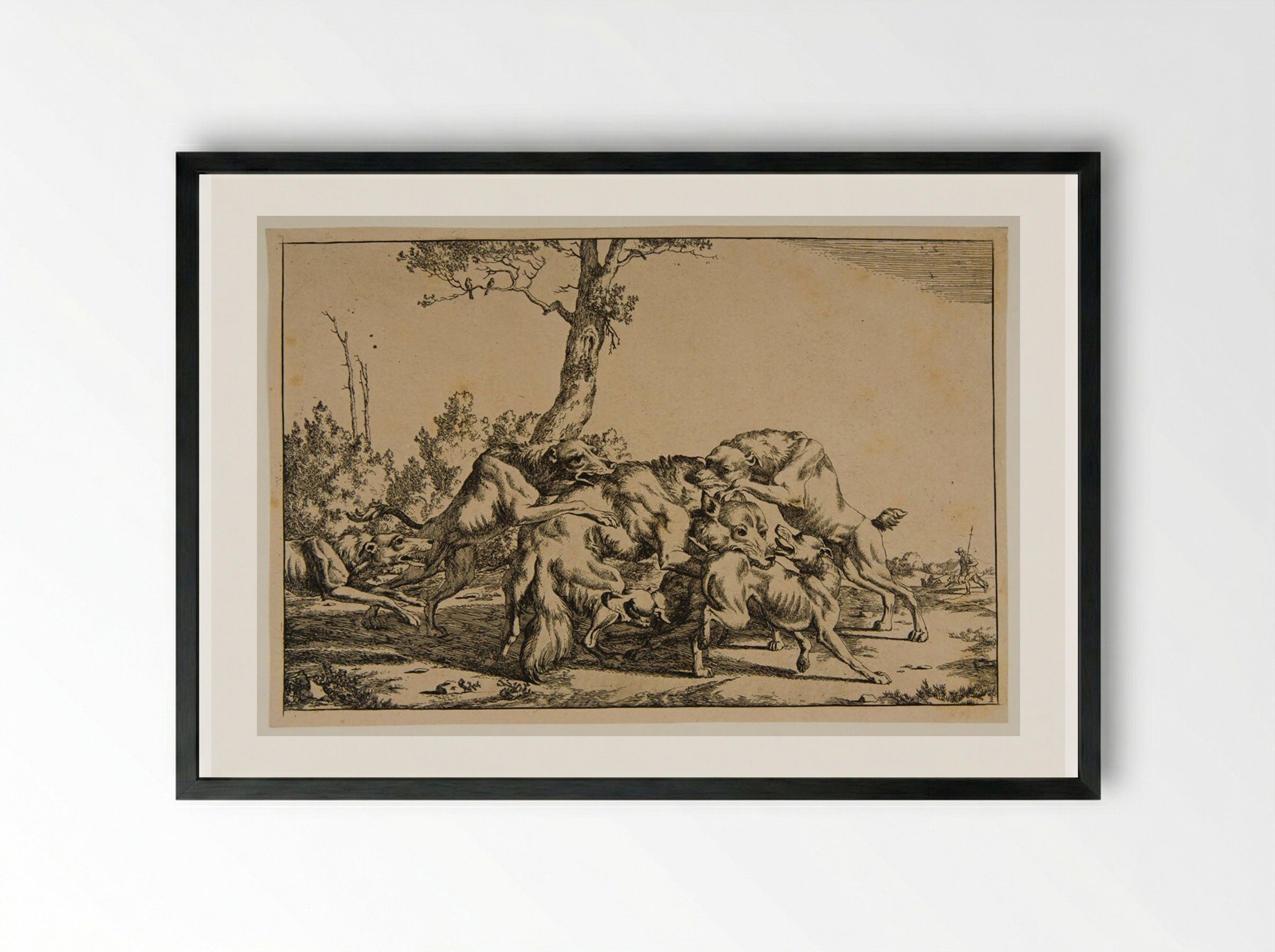 Wolf and Dogs - Marcus de Bye - Framed Print Black