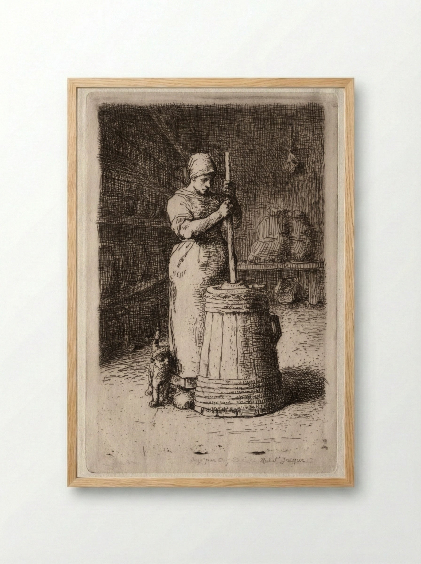 Woman Churning Butter - Jean-François Millet - Framed Print Wood