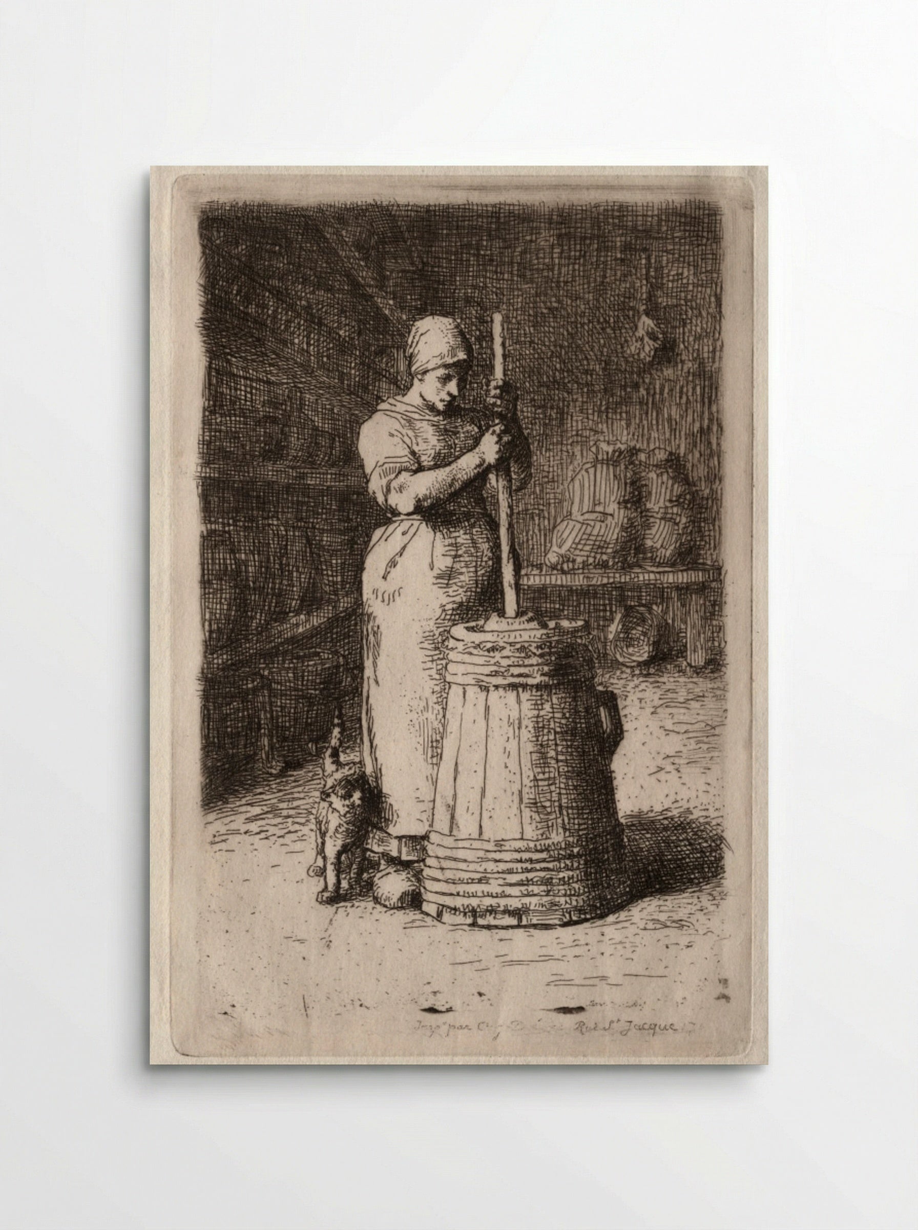 Woman Churning Butter - Jean-François Millet - Poster