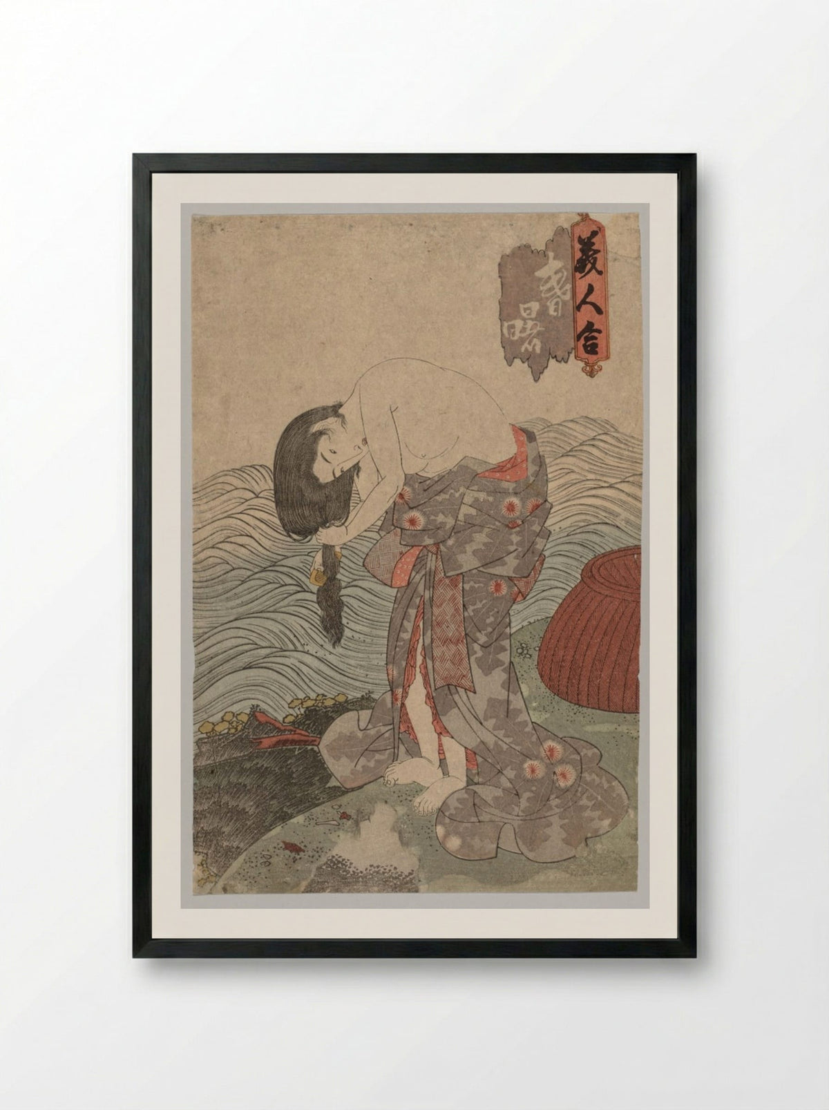 Woman Diver Combing her Hair - Utagawa Kunisada - Framed Print Black