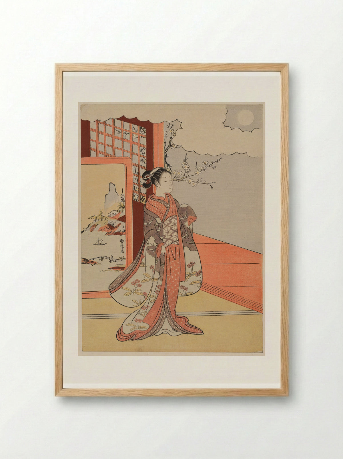 Woman Gazing at the Moon (Murasaki Shikibu) - Suzuki Harunobu - Framed Print Wood