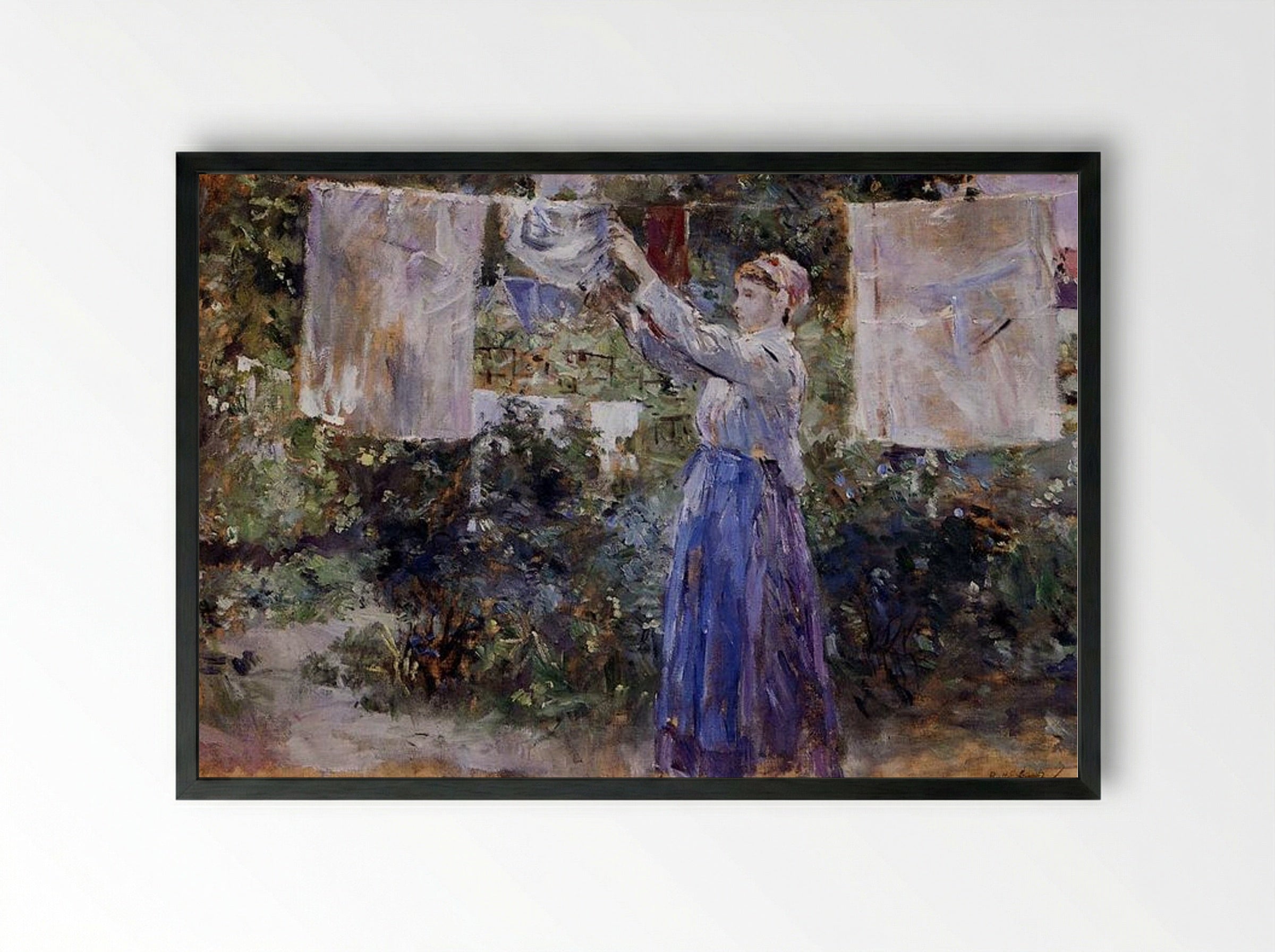 Woman Hanging out the Wash - Berthe Morisot - Framed Print Black