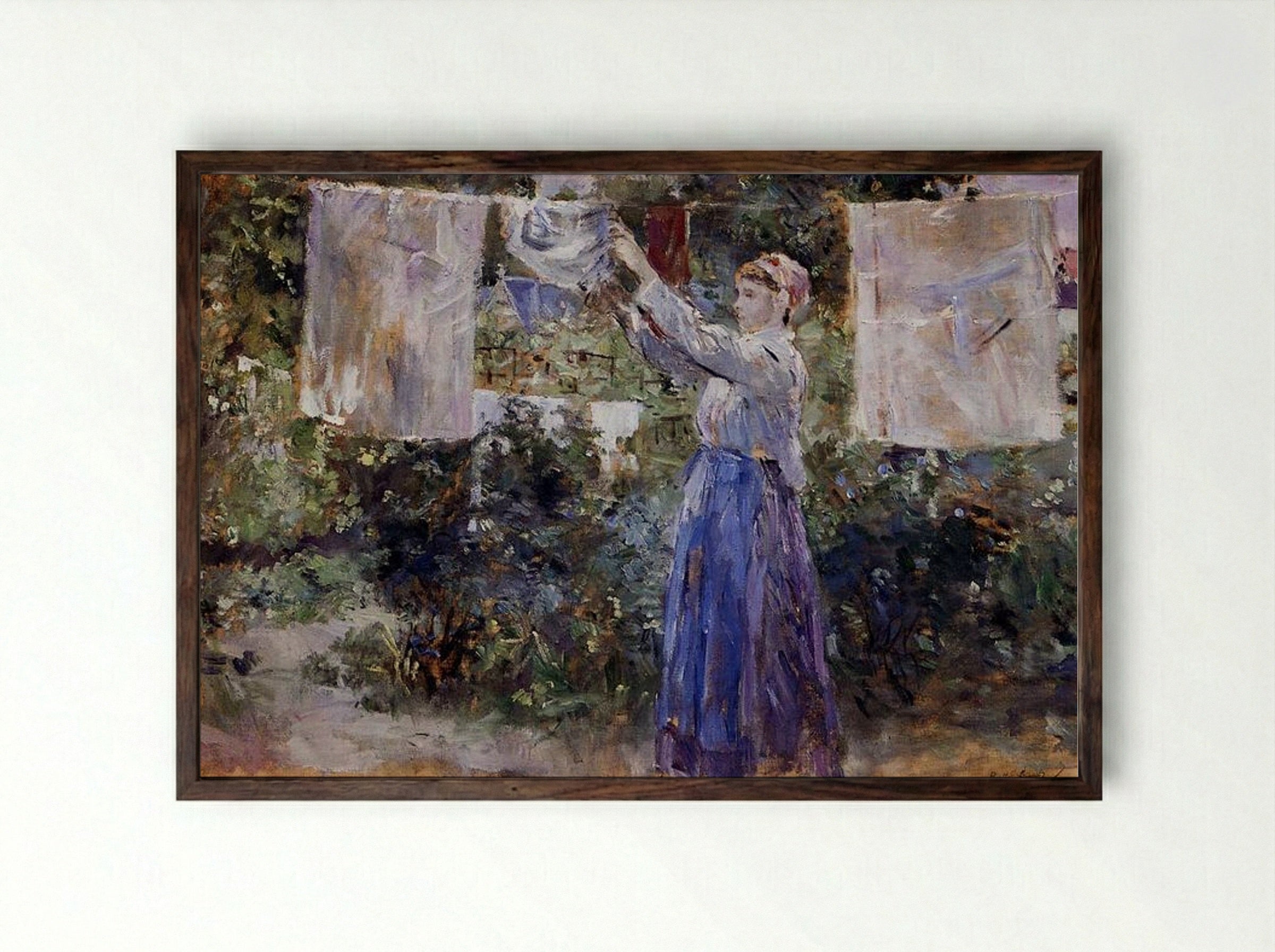 Woman Hanging out the Wash - Berthe Morisot - Framed Print Dark Wood