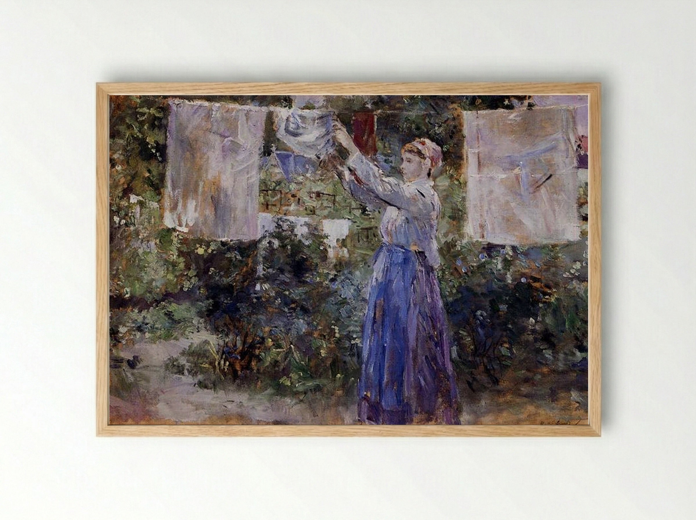 Woman Hanging out the Wash - Berthe Morisot - Framed Print Wood