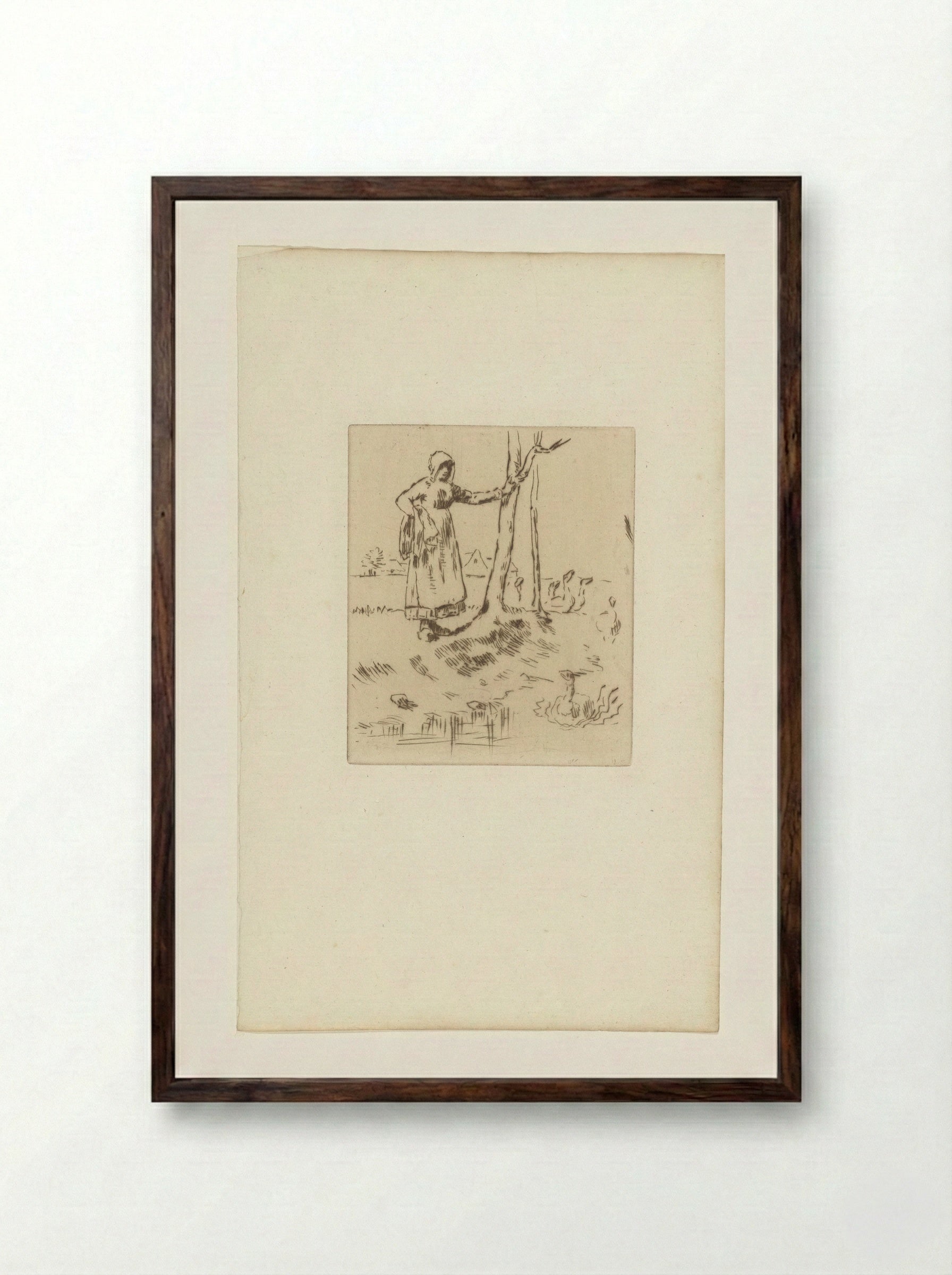 Woman Herding Geese - Jean-François Millet - Framed Print Dark Wood