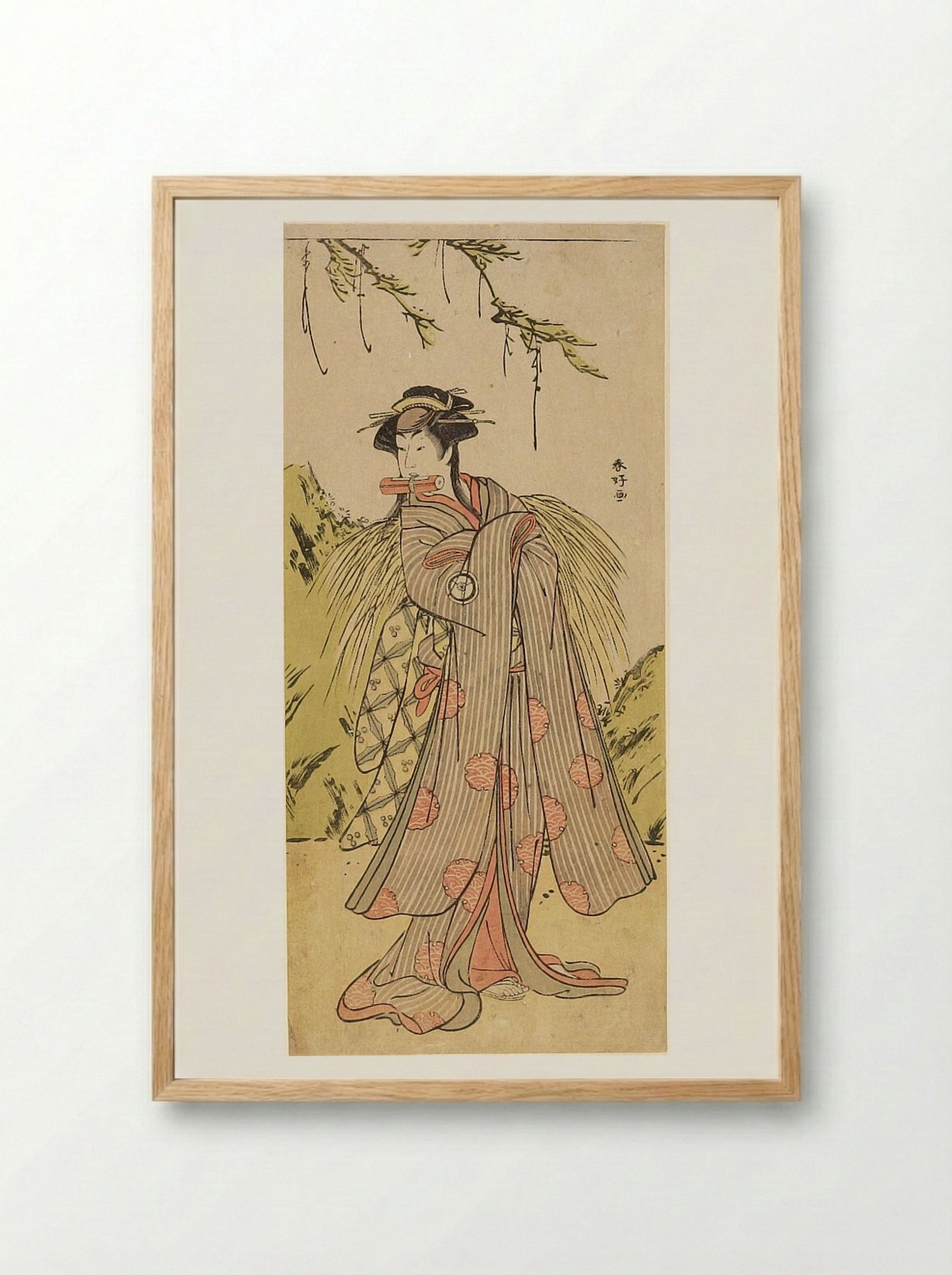 Woman Holding Scroll in Her Mouth - Katsukawa Shunkō - Framed Print Wood
