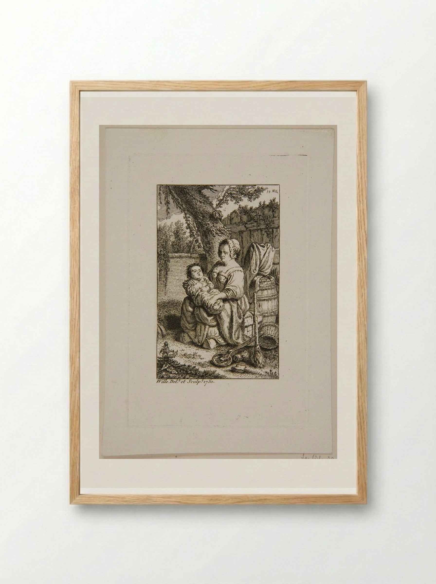 Woman Holding a Child - Johann Georg Wille - Framed Print Wood