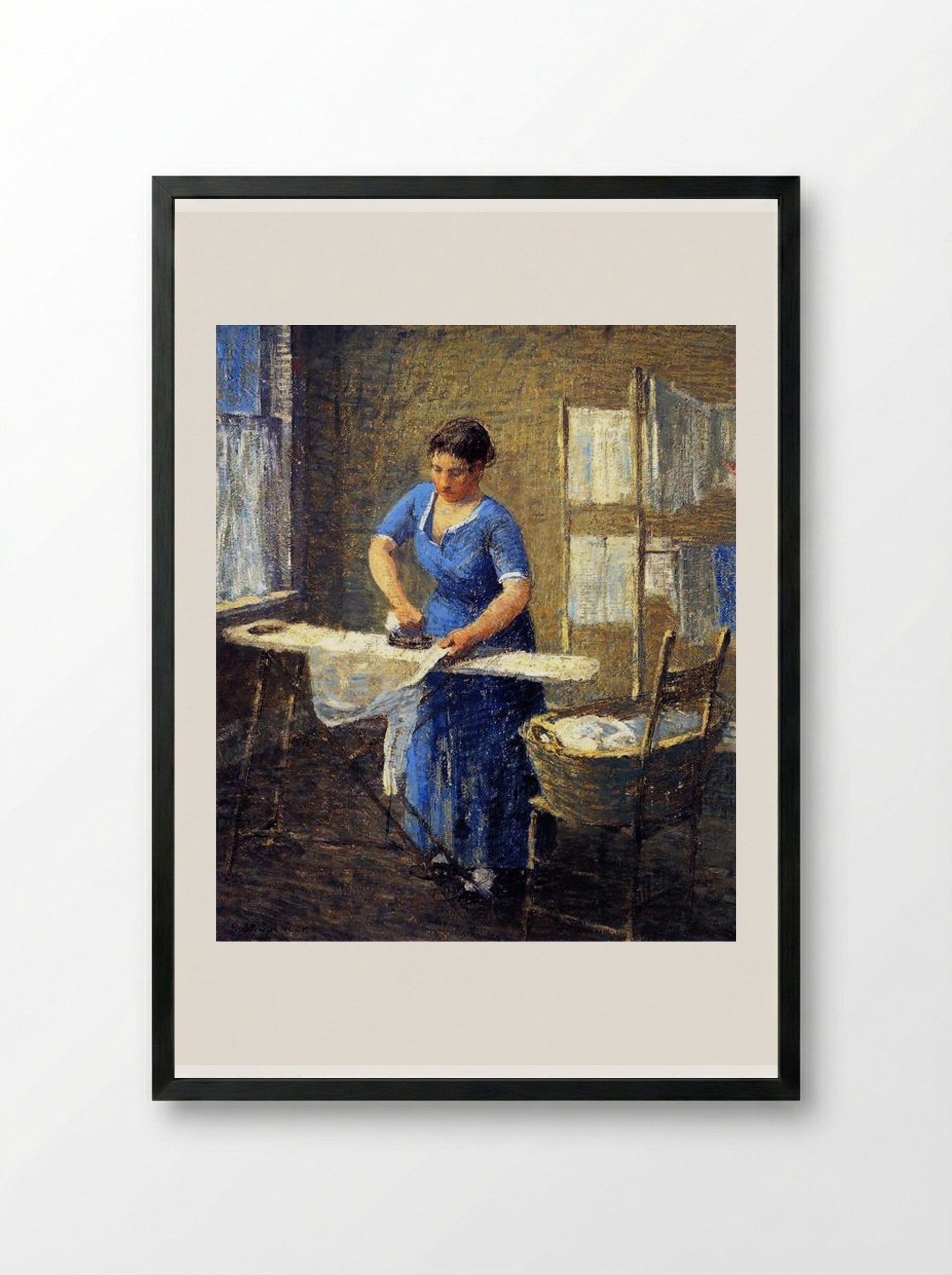 Woman Ironing - Robert Spencer - Framed Print Black