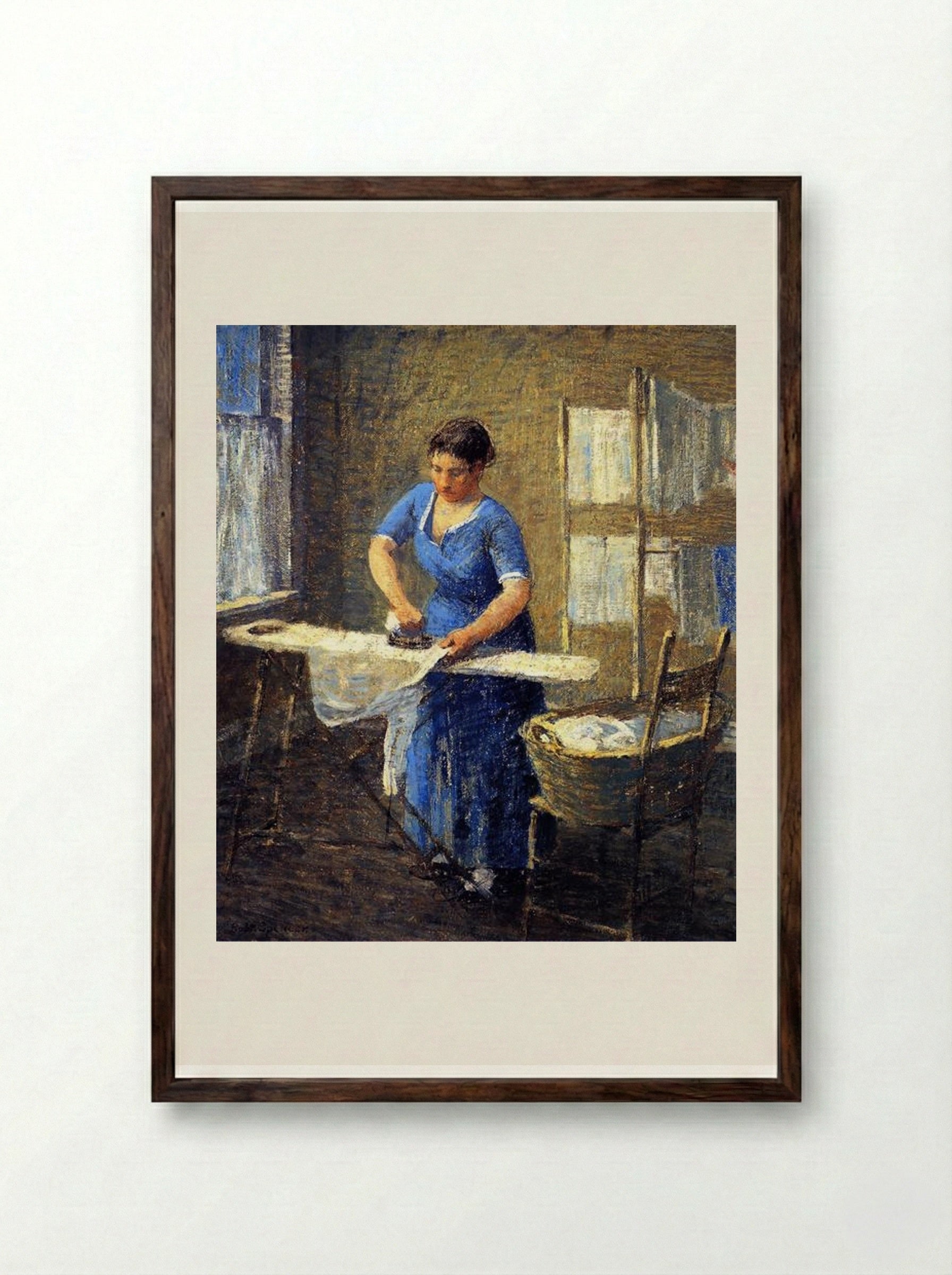 Woman Ironing - Robert Spencer - Framed Print Dark Wood