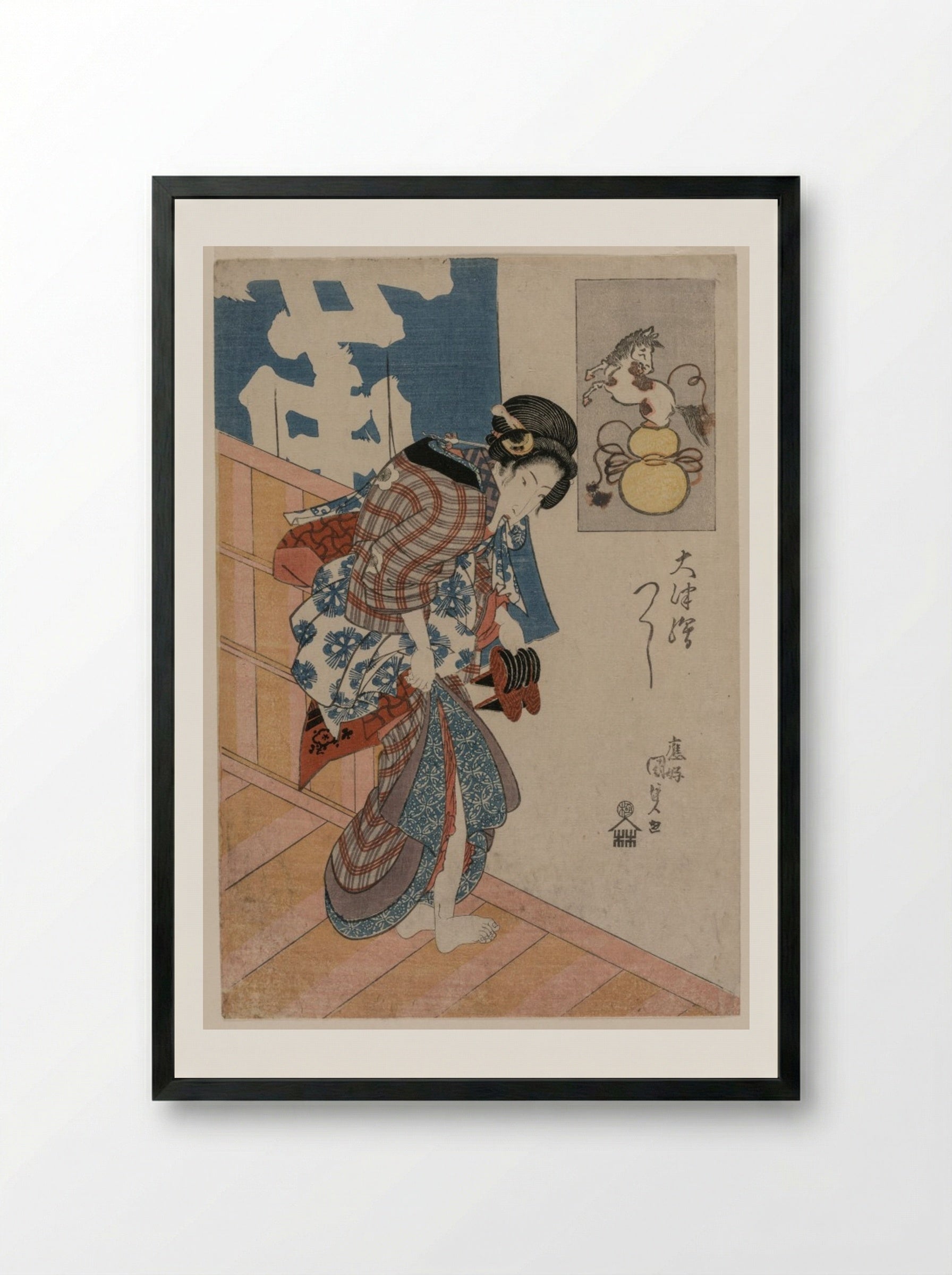 Woman Leaving a Bath House - Utagawa Kunisada - Framed Print Black