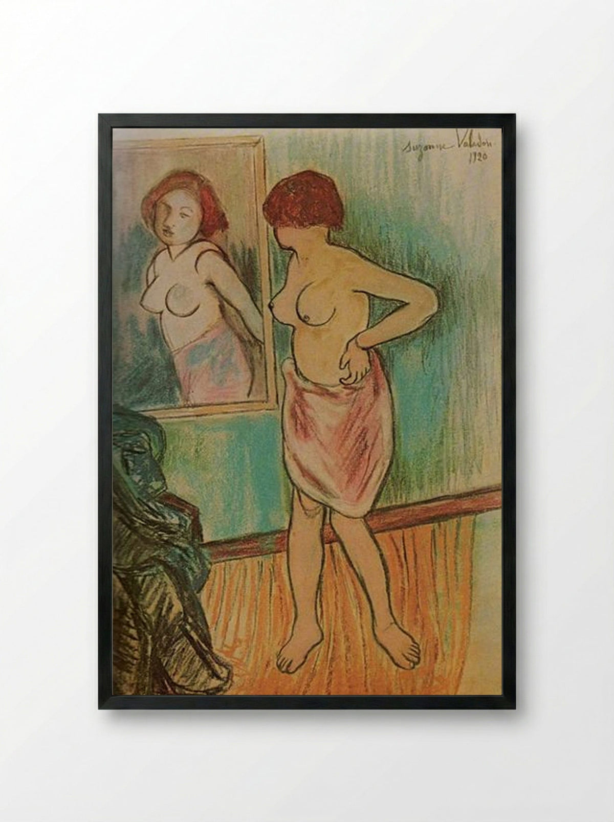 Woman Looking at Herself in the Mirror - Suzanne Valadon - Framed Print Black