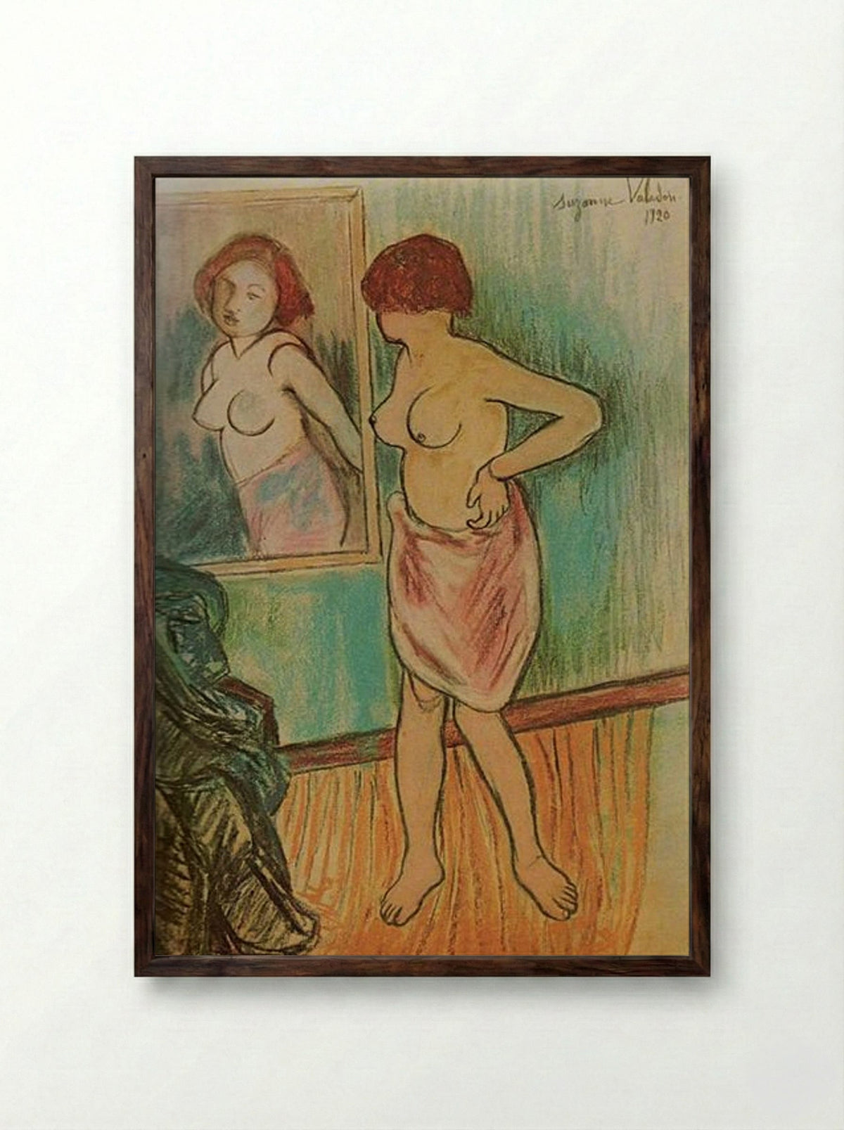 Woman Looking at Herself in the Mirror - Suzanne Valadon - Framed Print Dark Wood