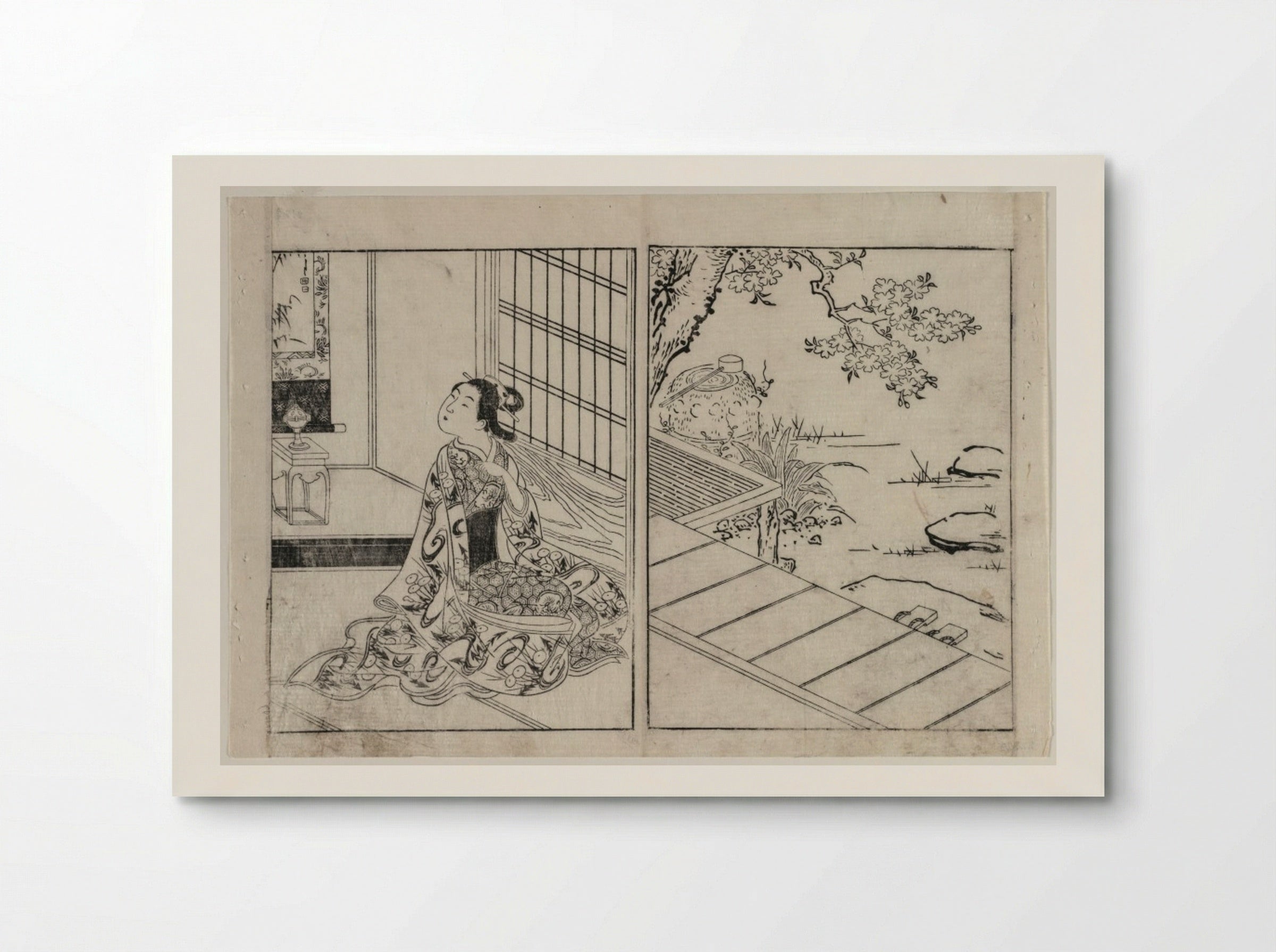 Woman Looking at a Hanging Scroll - Nishikawa Sukenobu - Poster