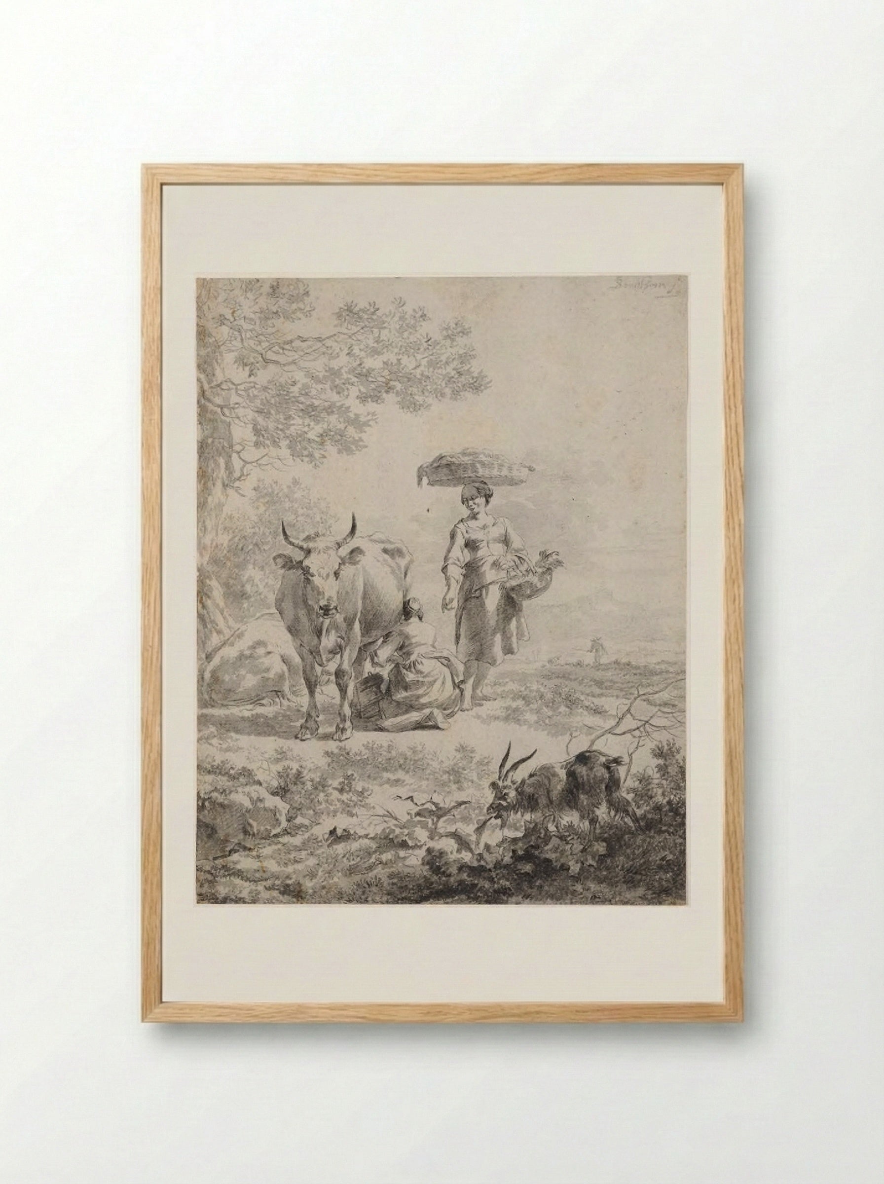 Woman Milking a Cow - Nicolaes Berchem the Elder - Framed Print Wood