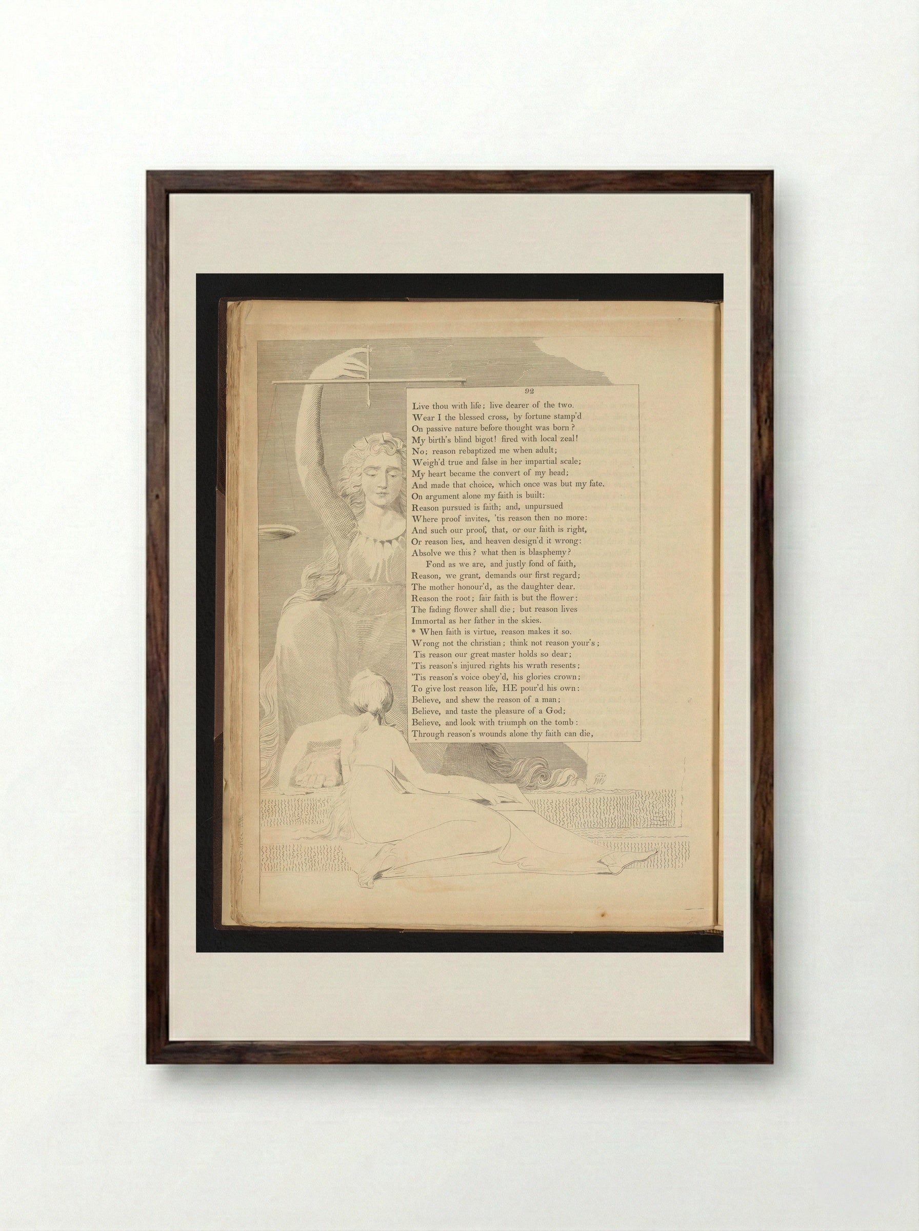 Woman Observing the Personification of Justice - Edward Young - Framed Print Dark Wood