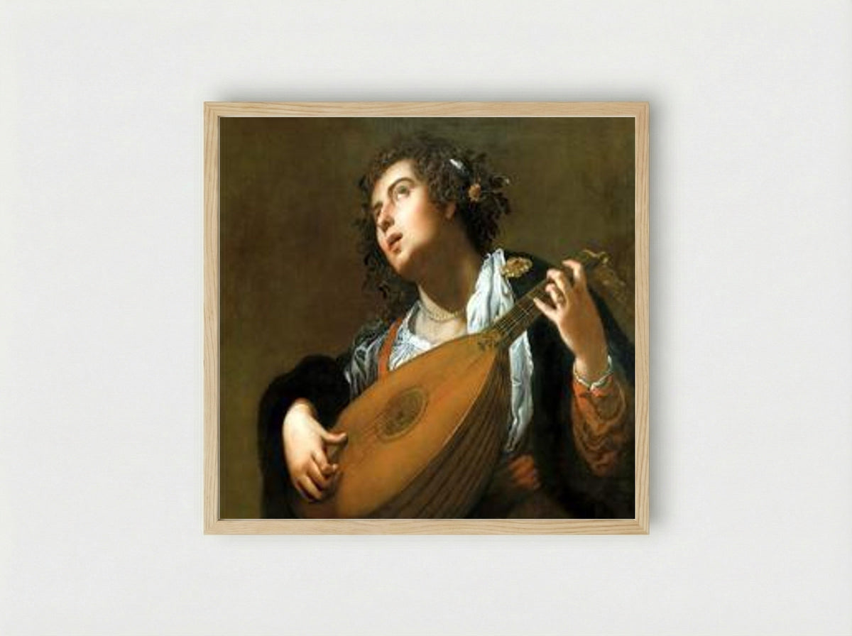 Woman Playing a Lute - Artemisia Gentileschi - Framed Print Wood