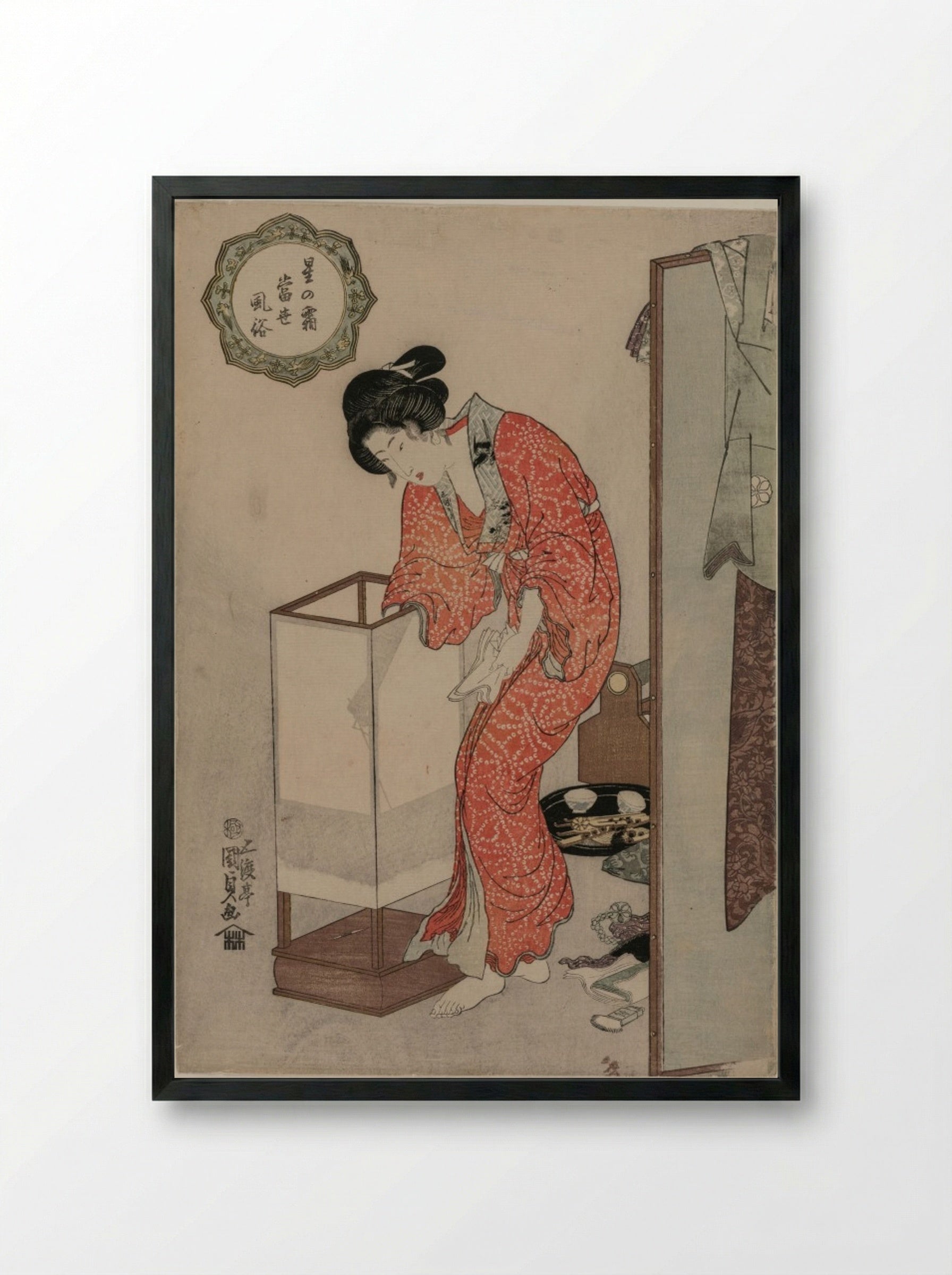 Woman Putting Out a Light - Utagawa Kunisada - Framed Print Black