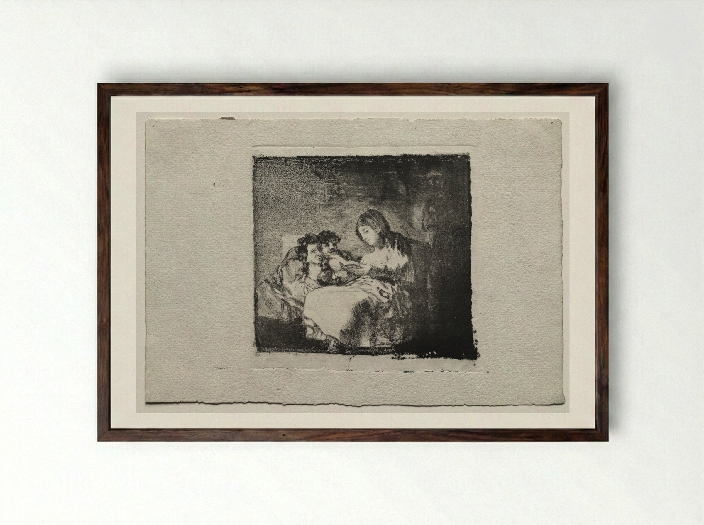 Woman Reading to Two Children - Francisco de Goya - Framed Print Dark Wood