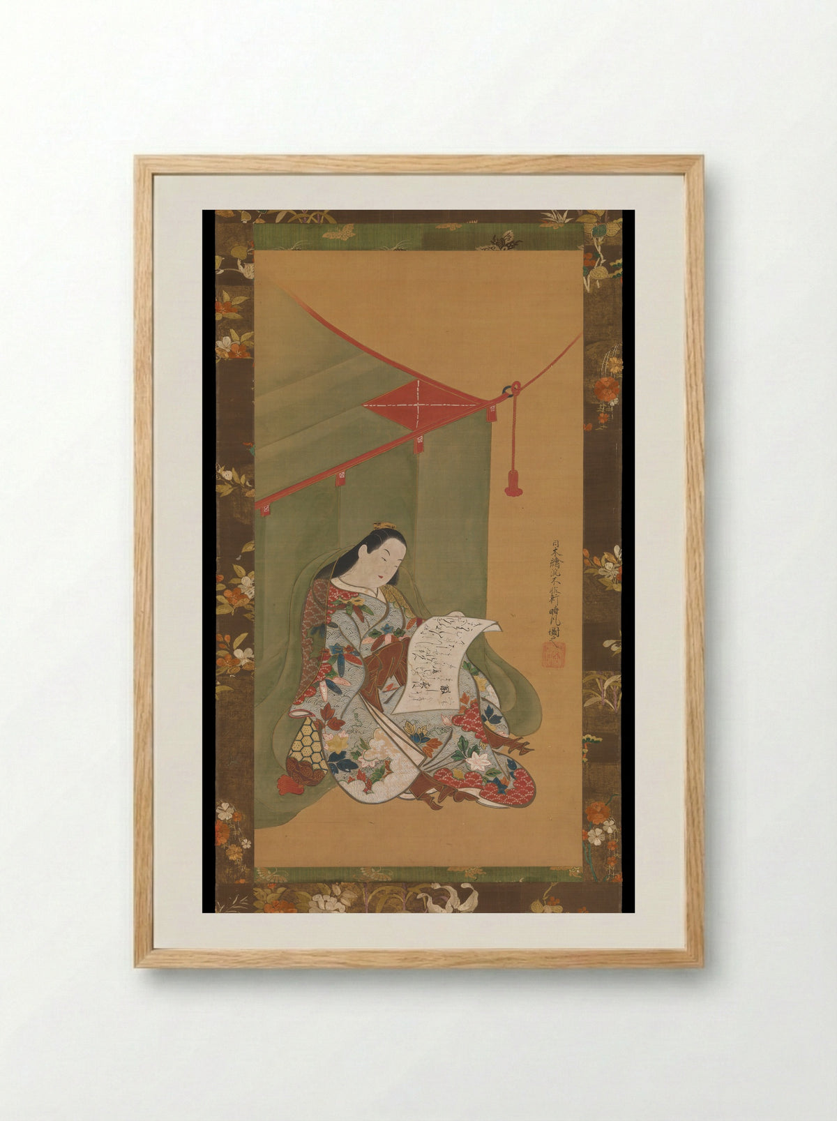 Woman Reading under a Mosquito Net - Fuhiken Tokikaze - Framed Print Wood