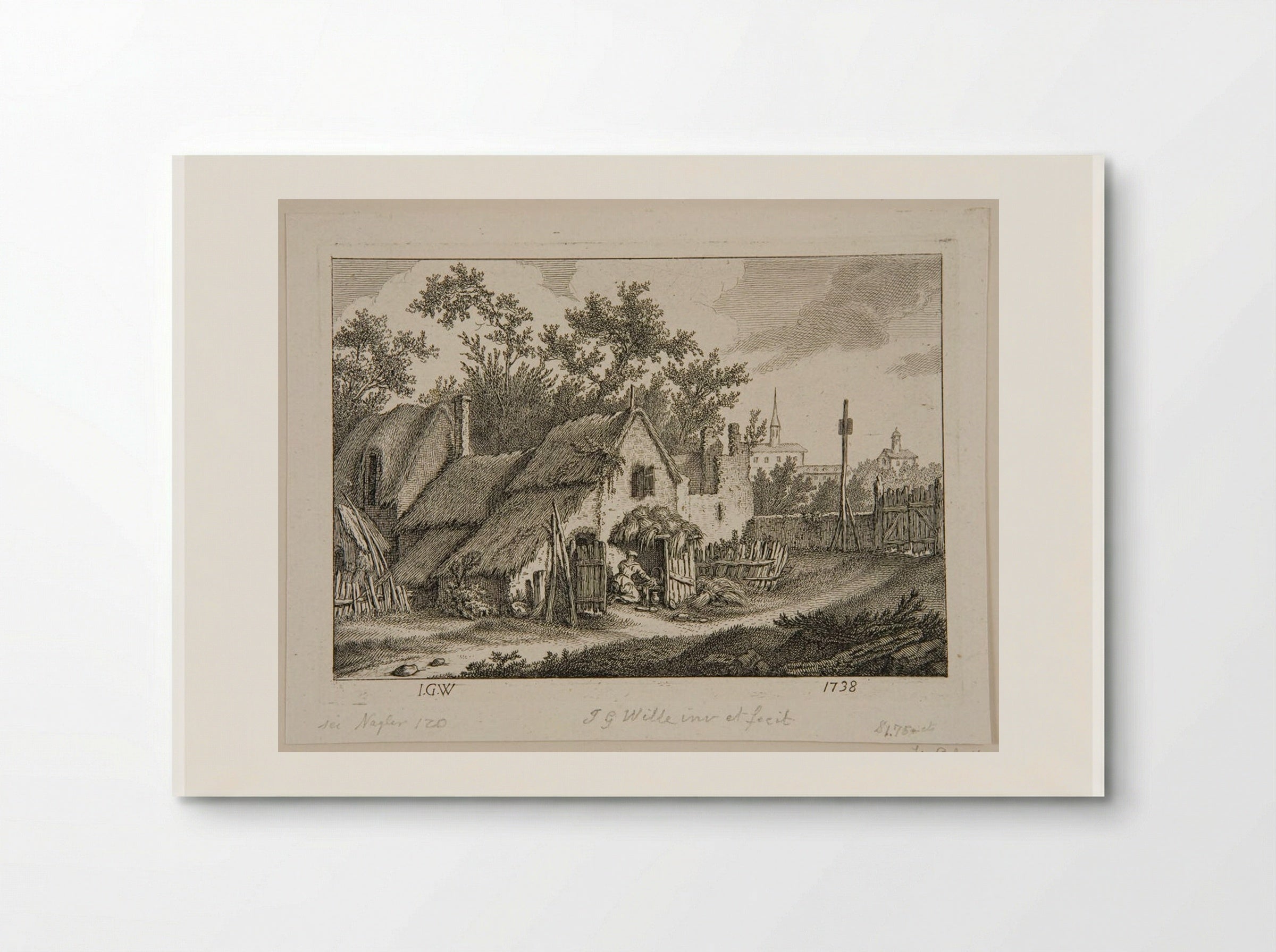 Woman Scouring a Kettle in front of a Cabin - Johann Georg Wille - Poster