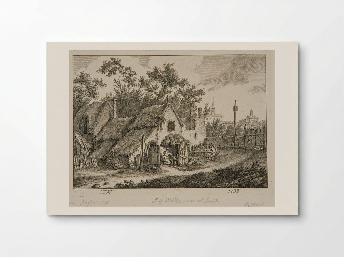 Woman Scouring a Kettle in front of a Cabin - Johann Georg Wille - Poster