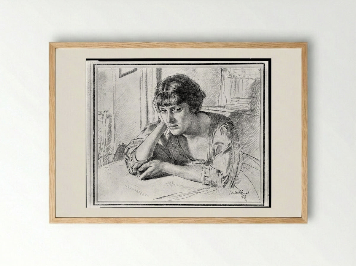 Woman Seated at a Table - Gerald Leslie Brockhurst - Framed Print Wood