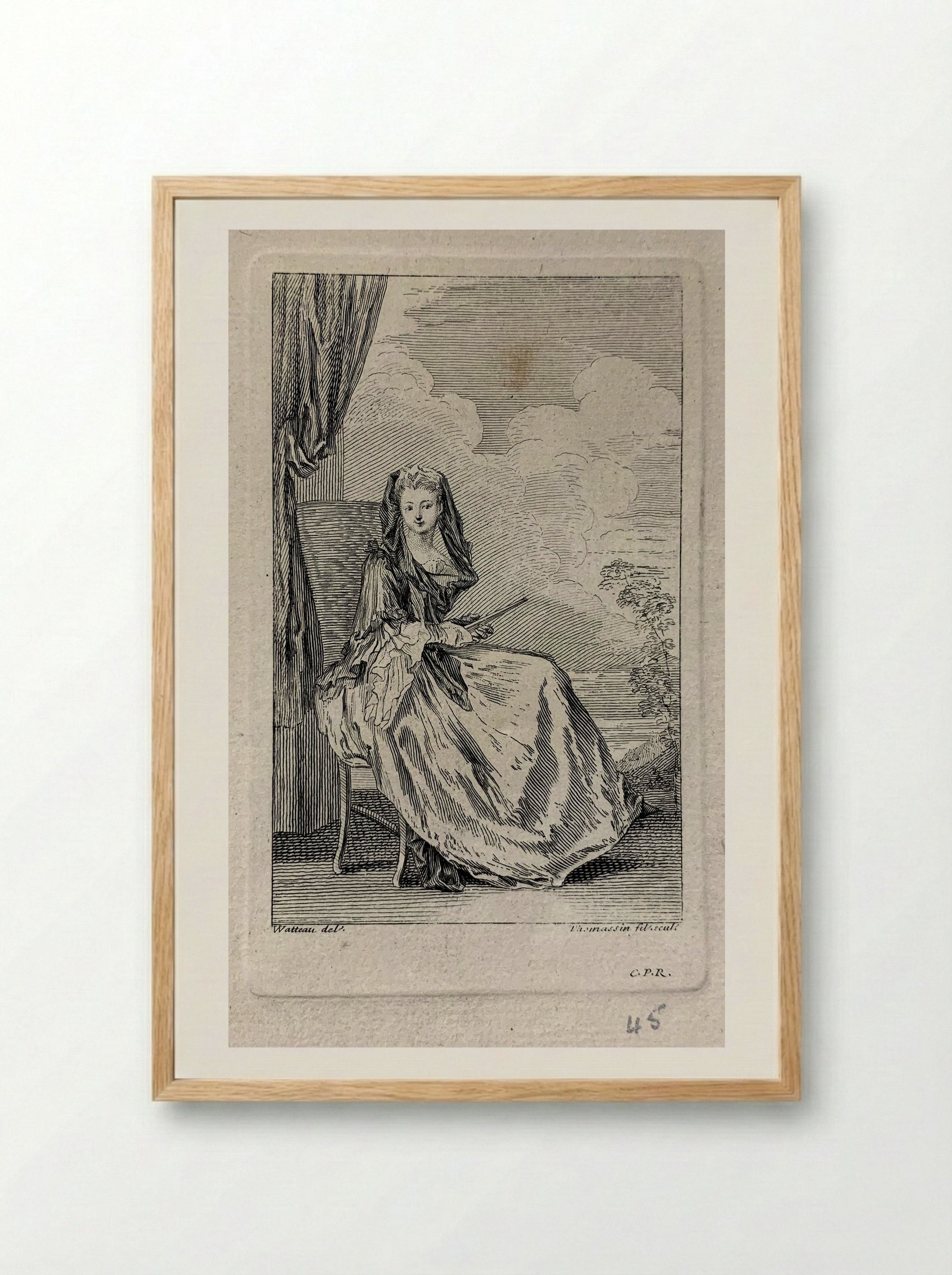 Woman Seated - Jean-Antoine Watteau - Framed Print Wood