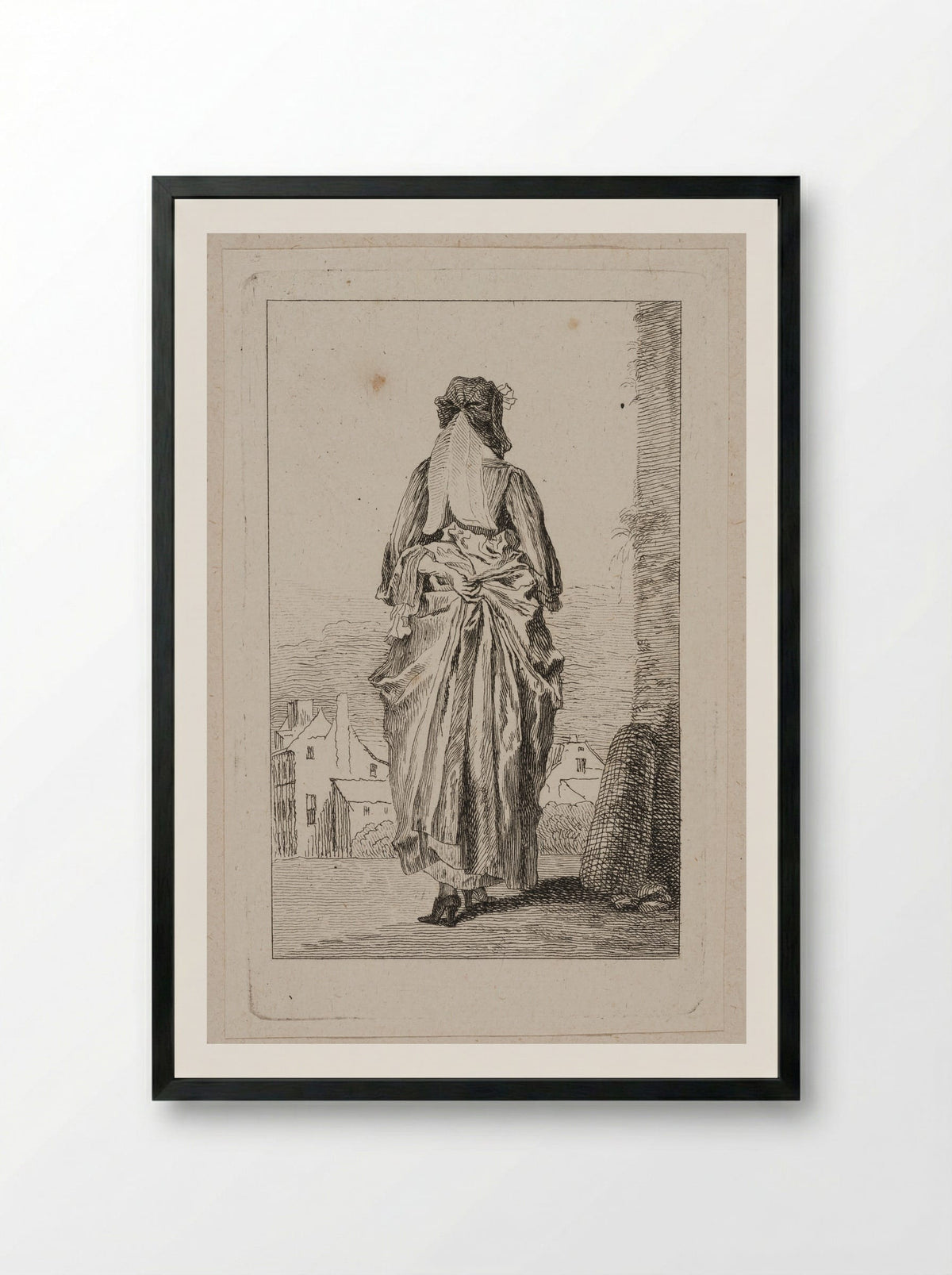 Woman Seen from the Back - Jean-Antoine Watteau - Framed Print Black