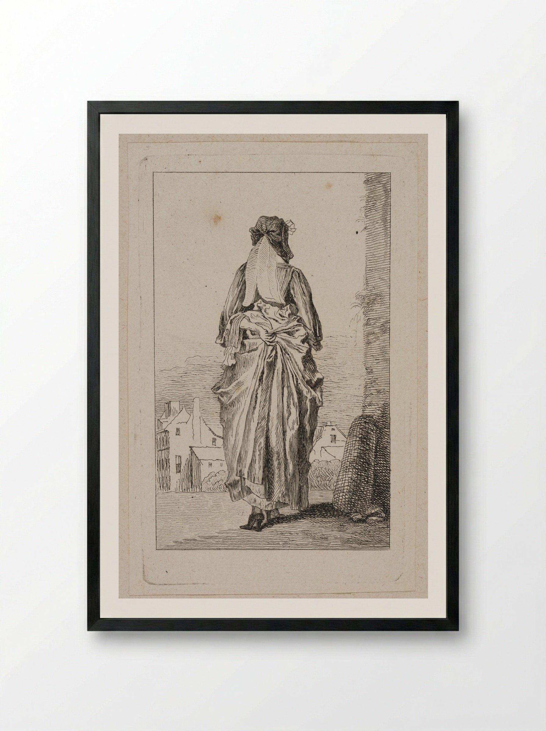 Woman Seen from the Back - Jean-Antoine Watteau - Framed Print Black