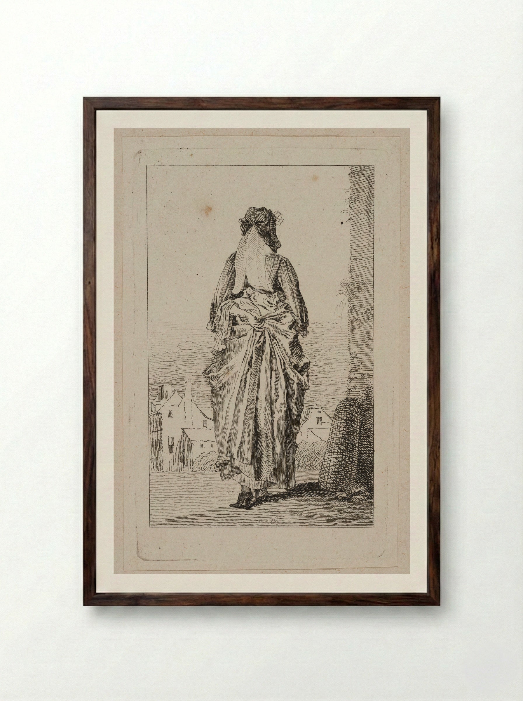 Woman Seen from the Back - Jean-Antoine Watteau - Framed Print Dark Wood