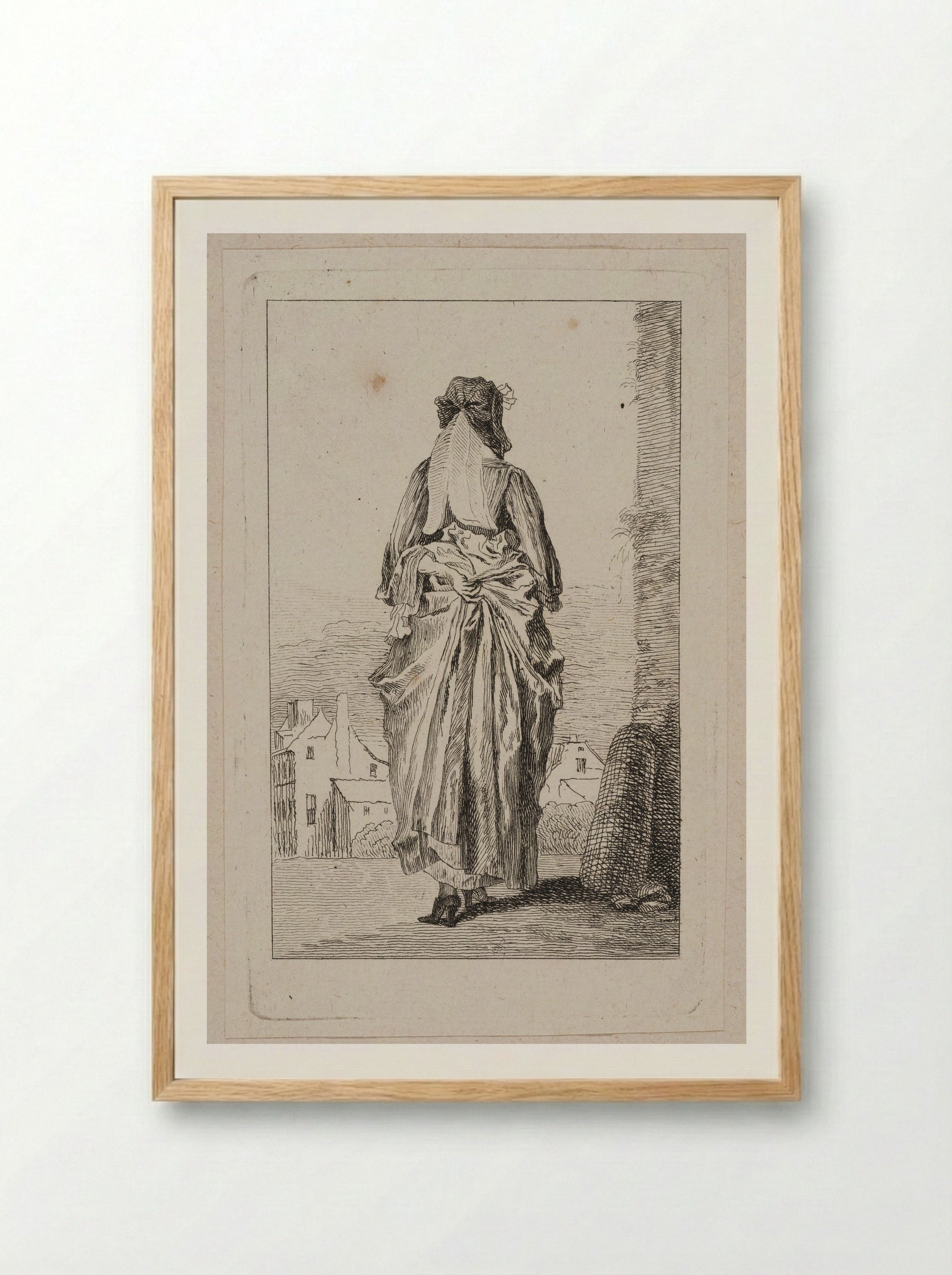 Woman Seen from the Back - Jean-Antoine Watteau - Framed Print Wood