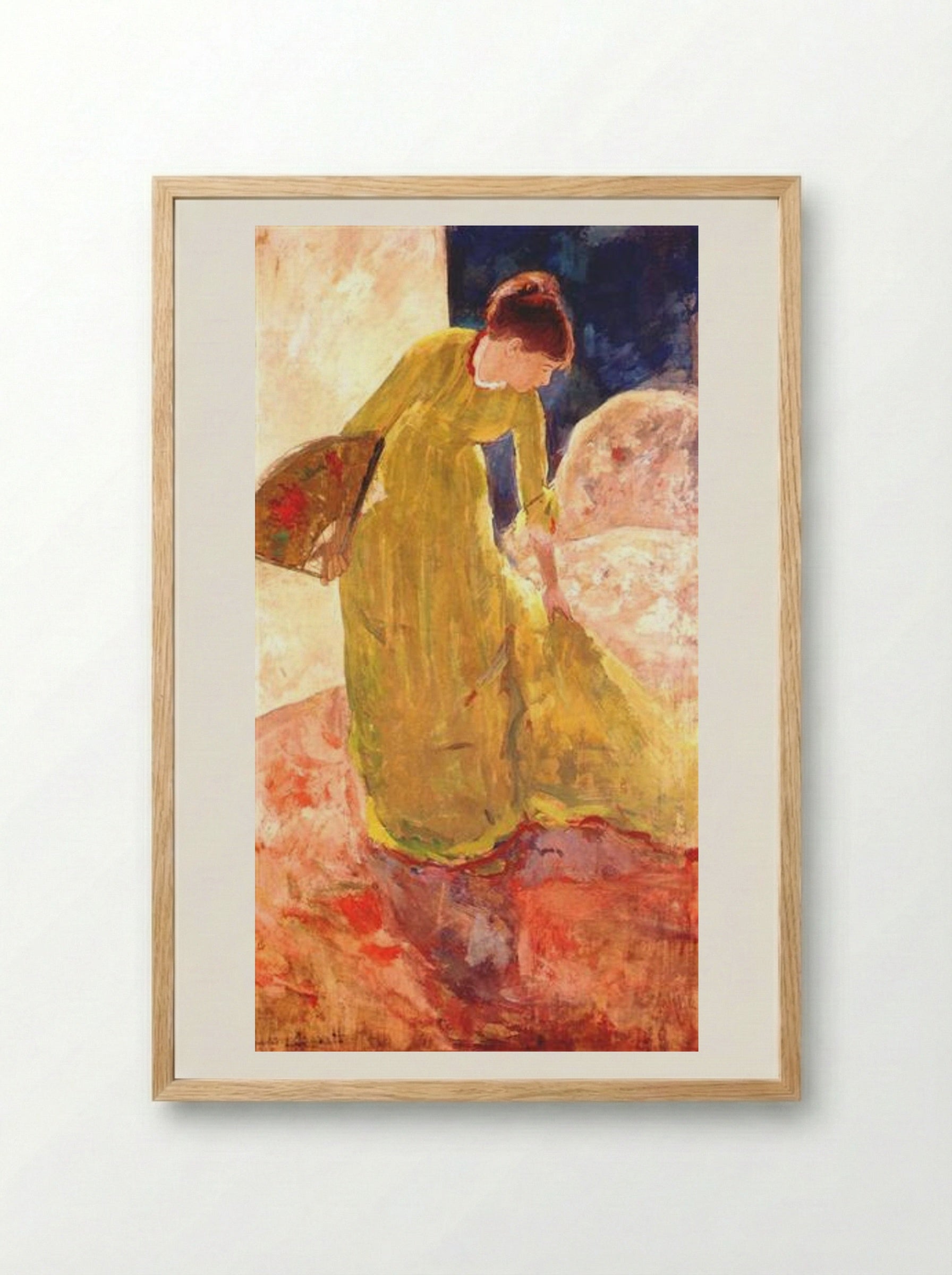 Woman Standing, Holding a Fan - Mary Cassatt - Framed Print Wood