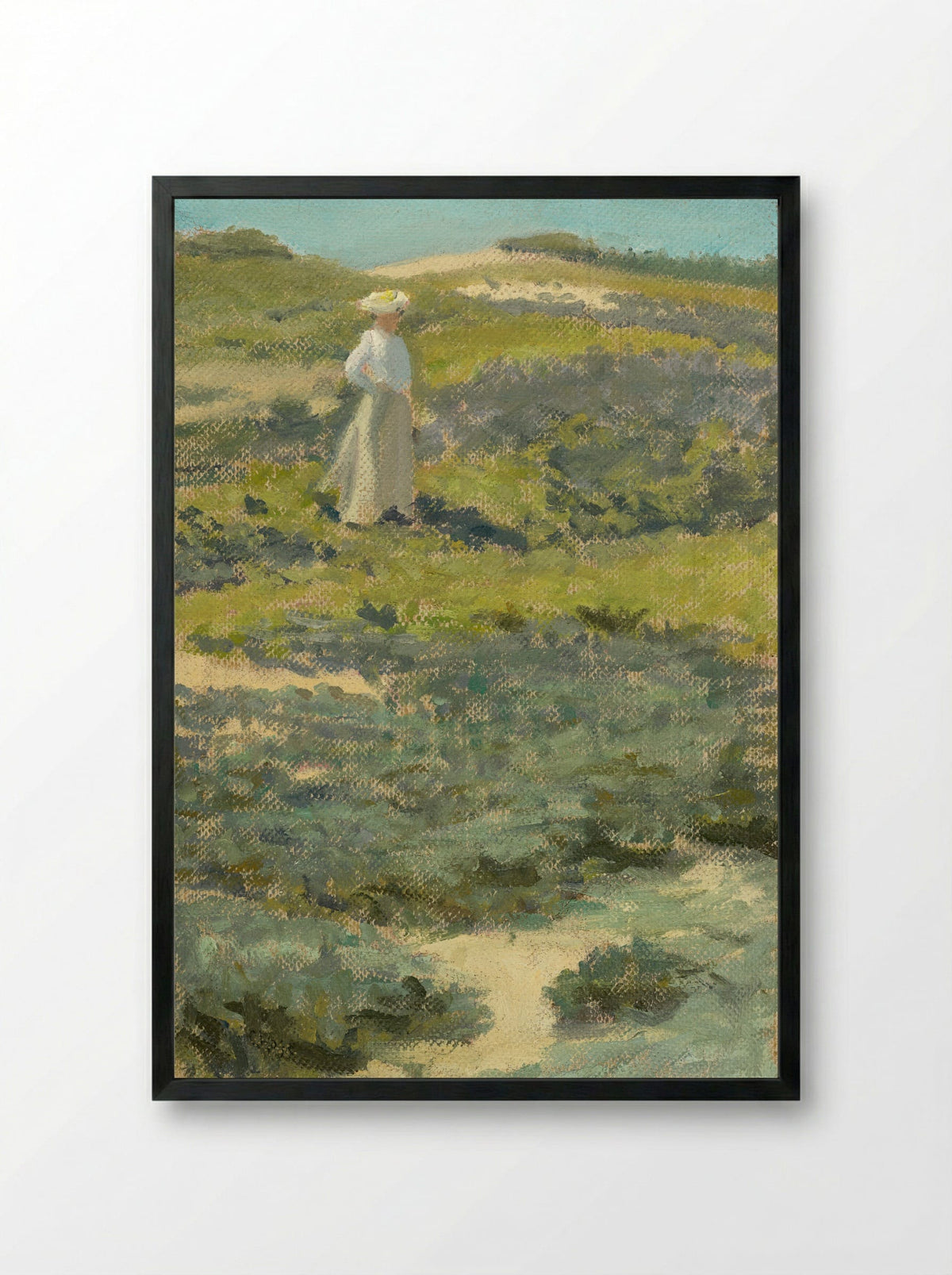 Woman Standing in a Landscape - William Merritt Chase - Framed Print Black
