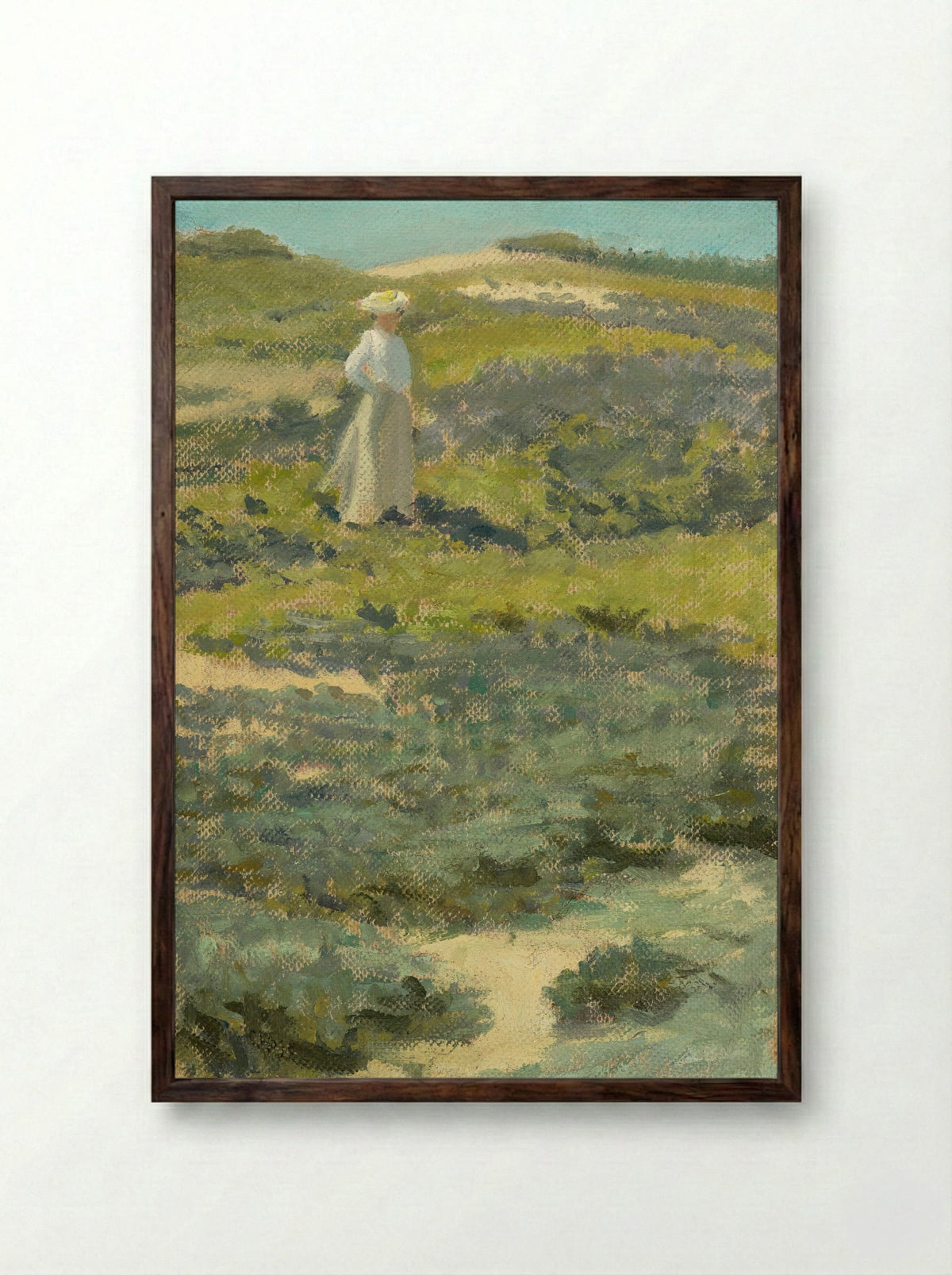 Woman Standing in a Landscape - William Merritt Chase - Framed Print Dark Wood