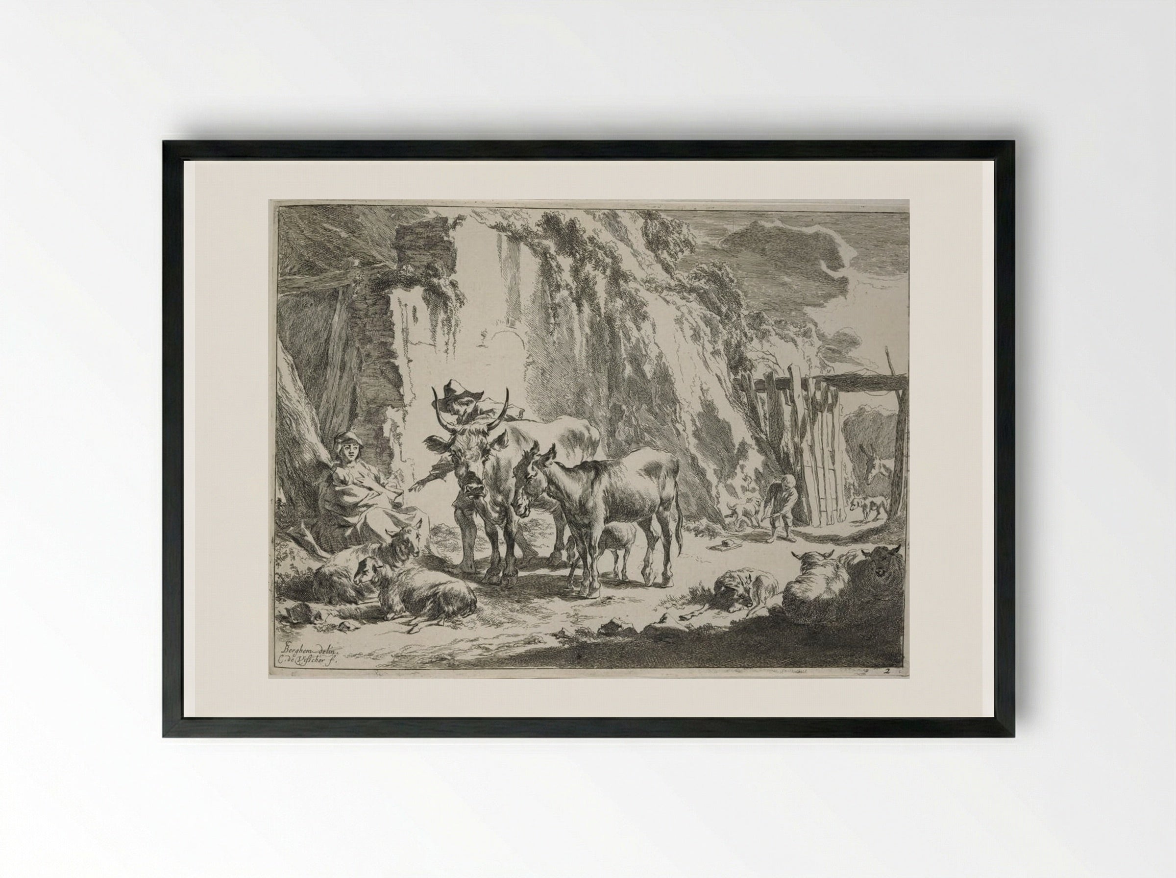 Woman Suckling a Child - Cornelis Visscher - Framed Print Black