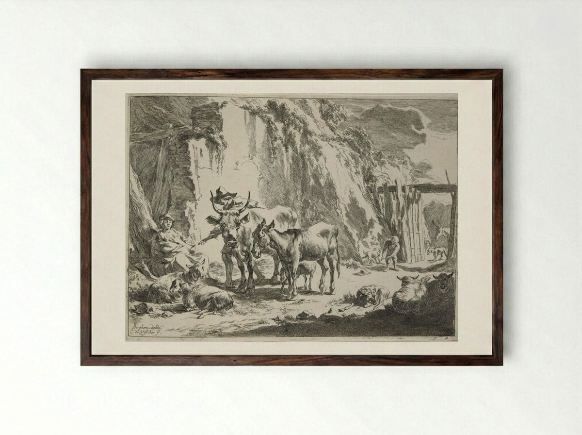 Woman Suckling a Child - Cornelis Visscher - Framed Print Dark Wood