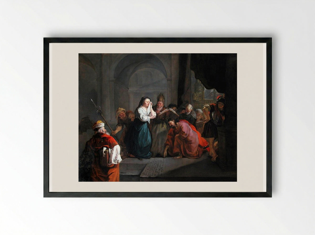 Woman Taken in Adultery - Gabriel Metsu - Framed Print Black