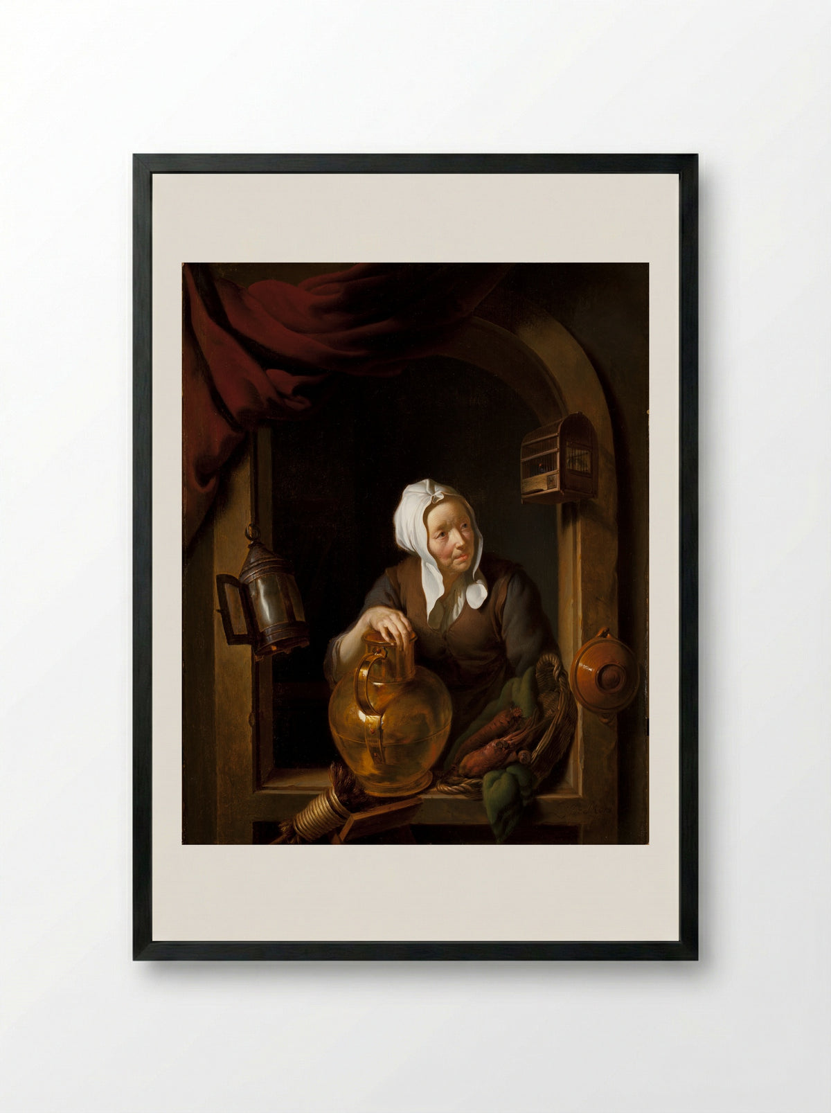 Woman Watering a Plant - Louis de Moni - Framed Print Black