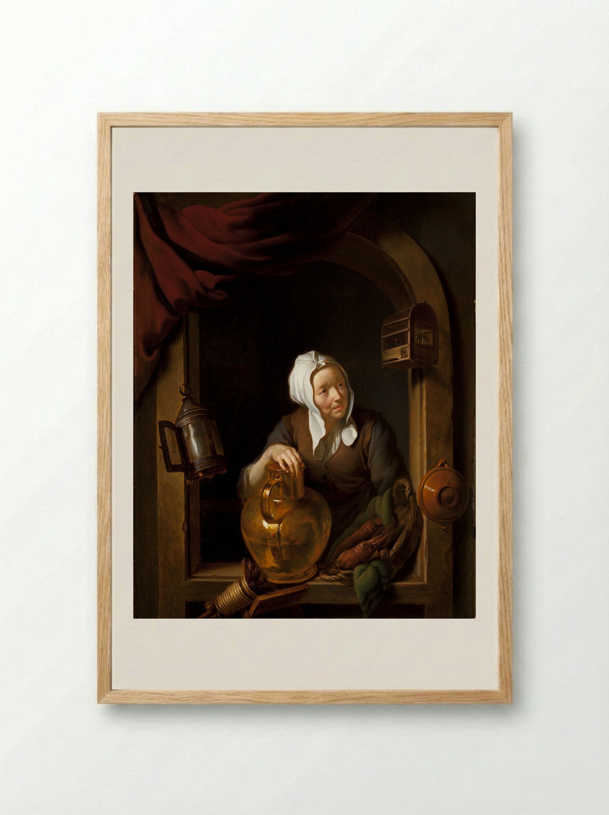 Woman Watering a Plant - Louis de Moni - Framed Print Wood