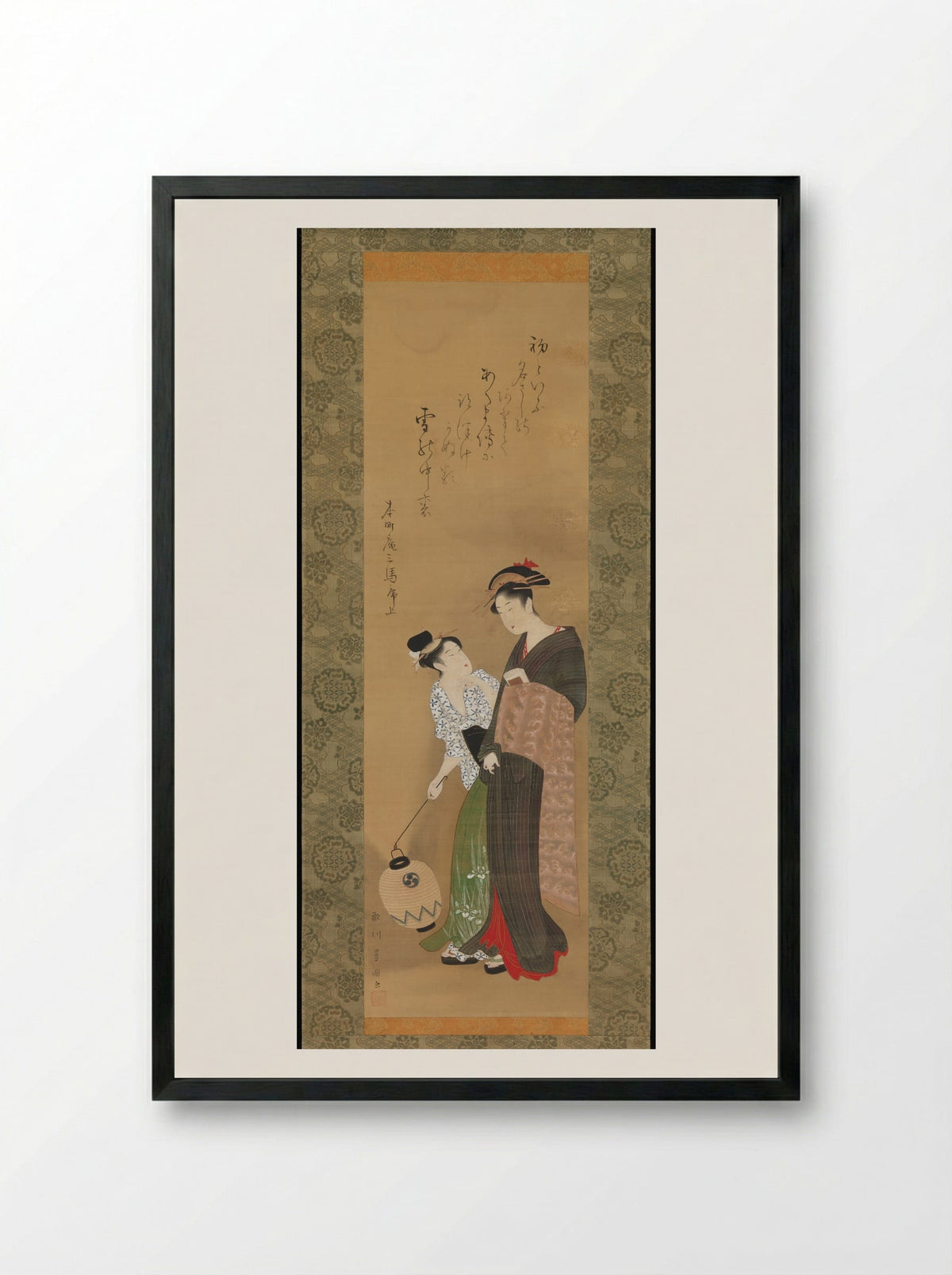 Woman and Attendant - Utagawa Toyokuni I - Framed Print Black