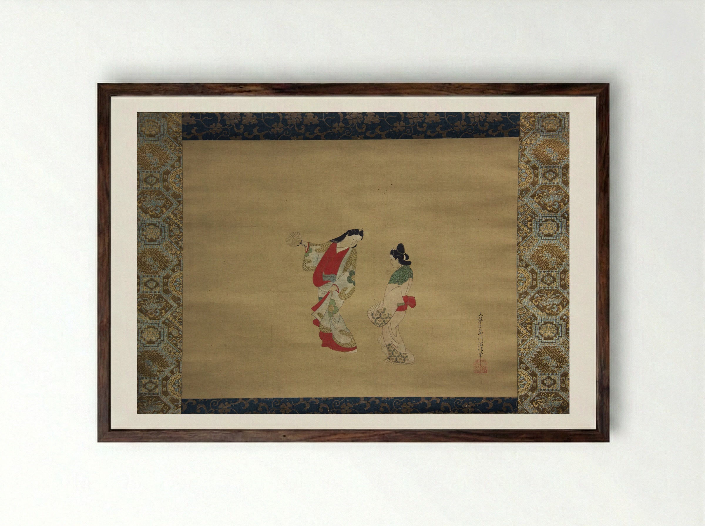 Woman and Attendant - Nishikawa Sukenobu - Framed Print Dark Wood